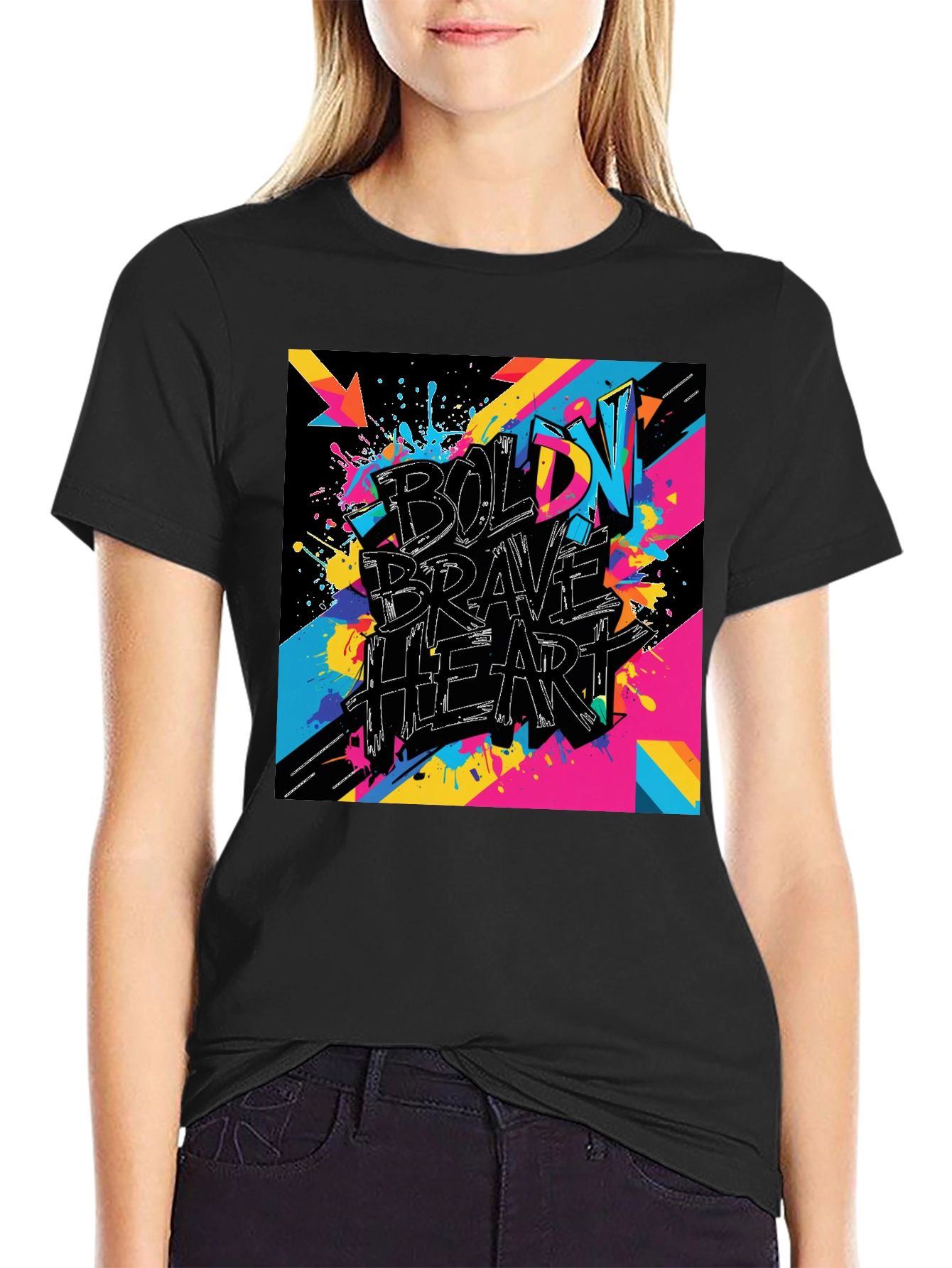 Bold Brave Heart Graphic Tee - Black