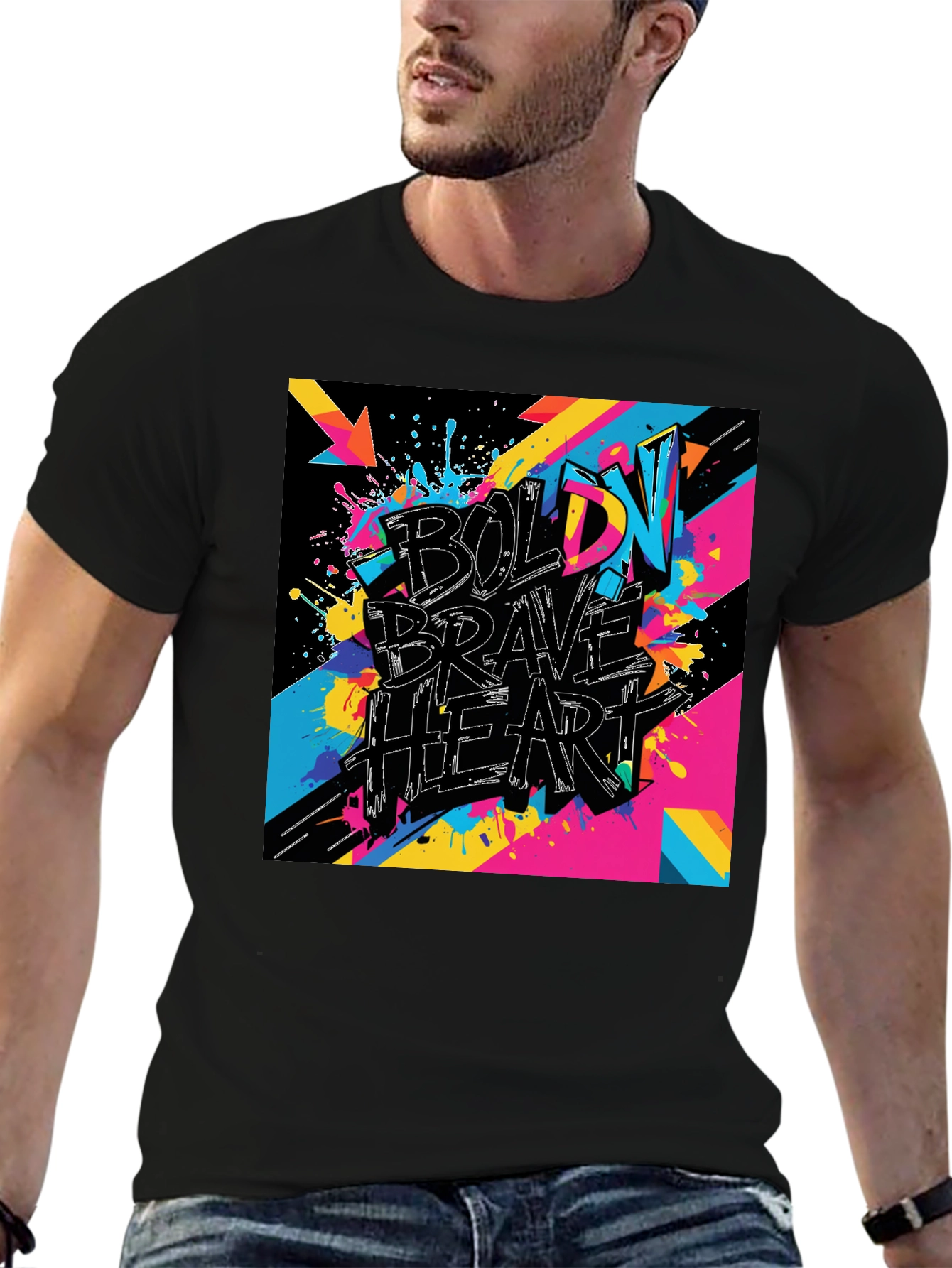 Bold Brave Heart Graphic Tee - Black