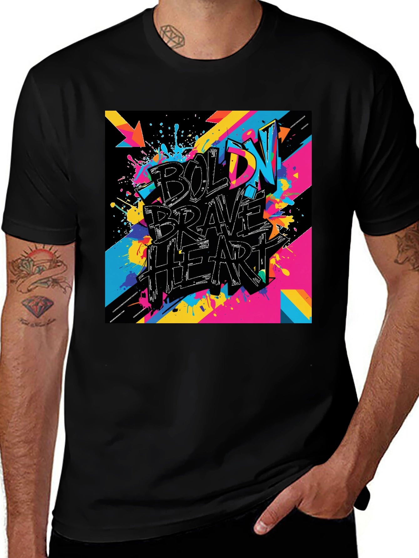 Bold Brave Heart Graphic Tee - Black