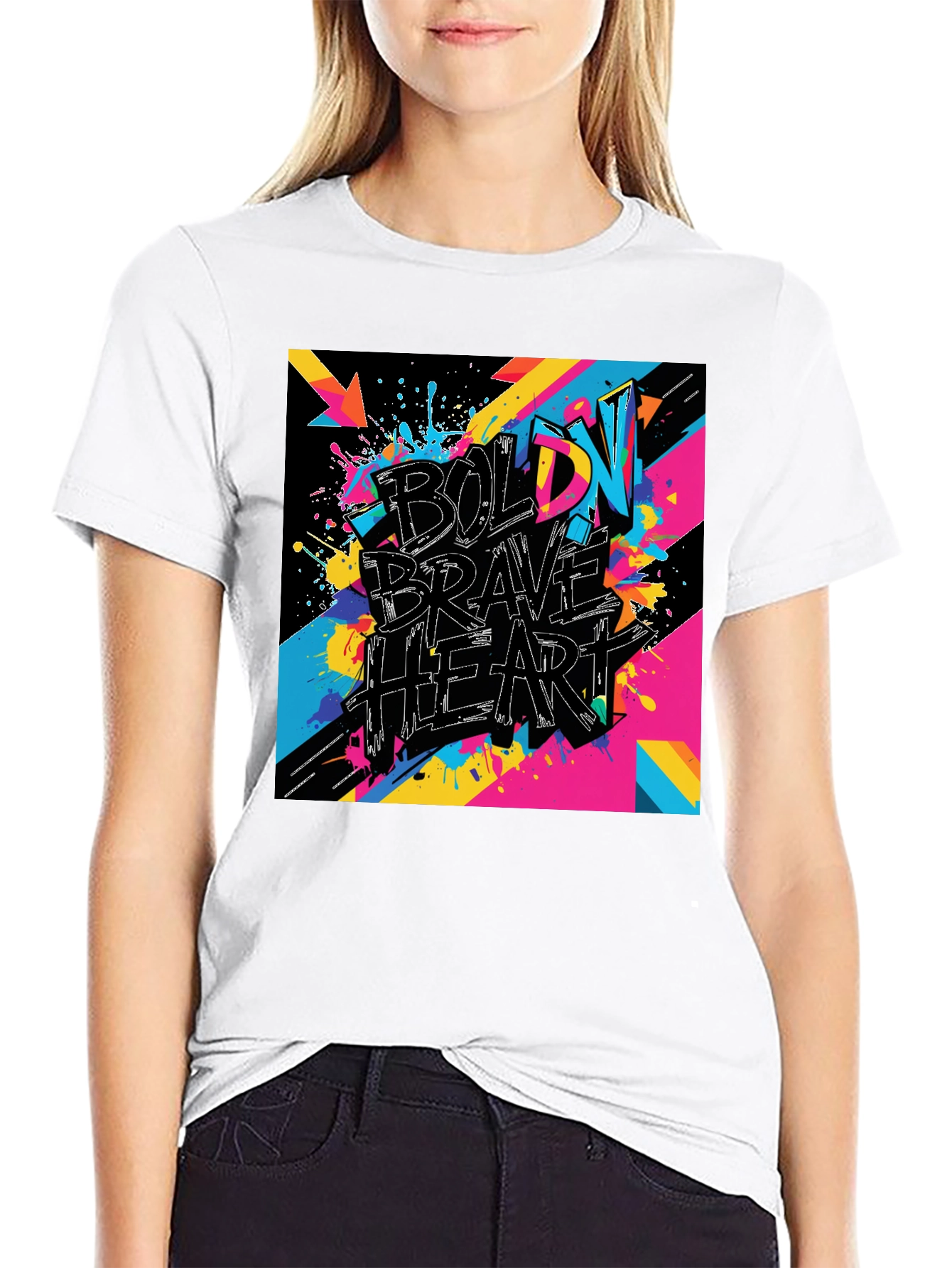 Bold Brave Heart Graphic Tee - Black