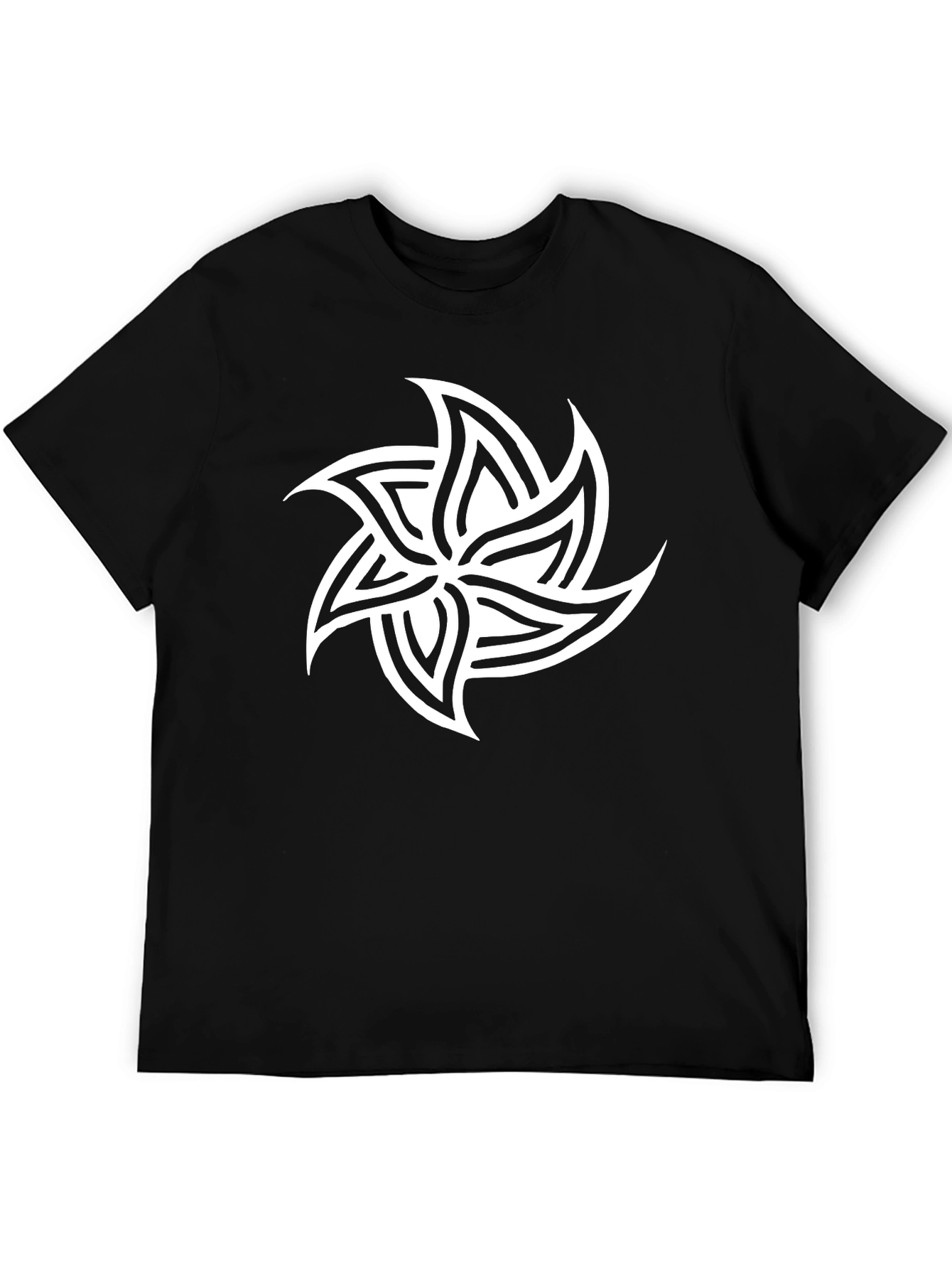 Mens Black T-Shirt with White Geometric Star Design