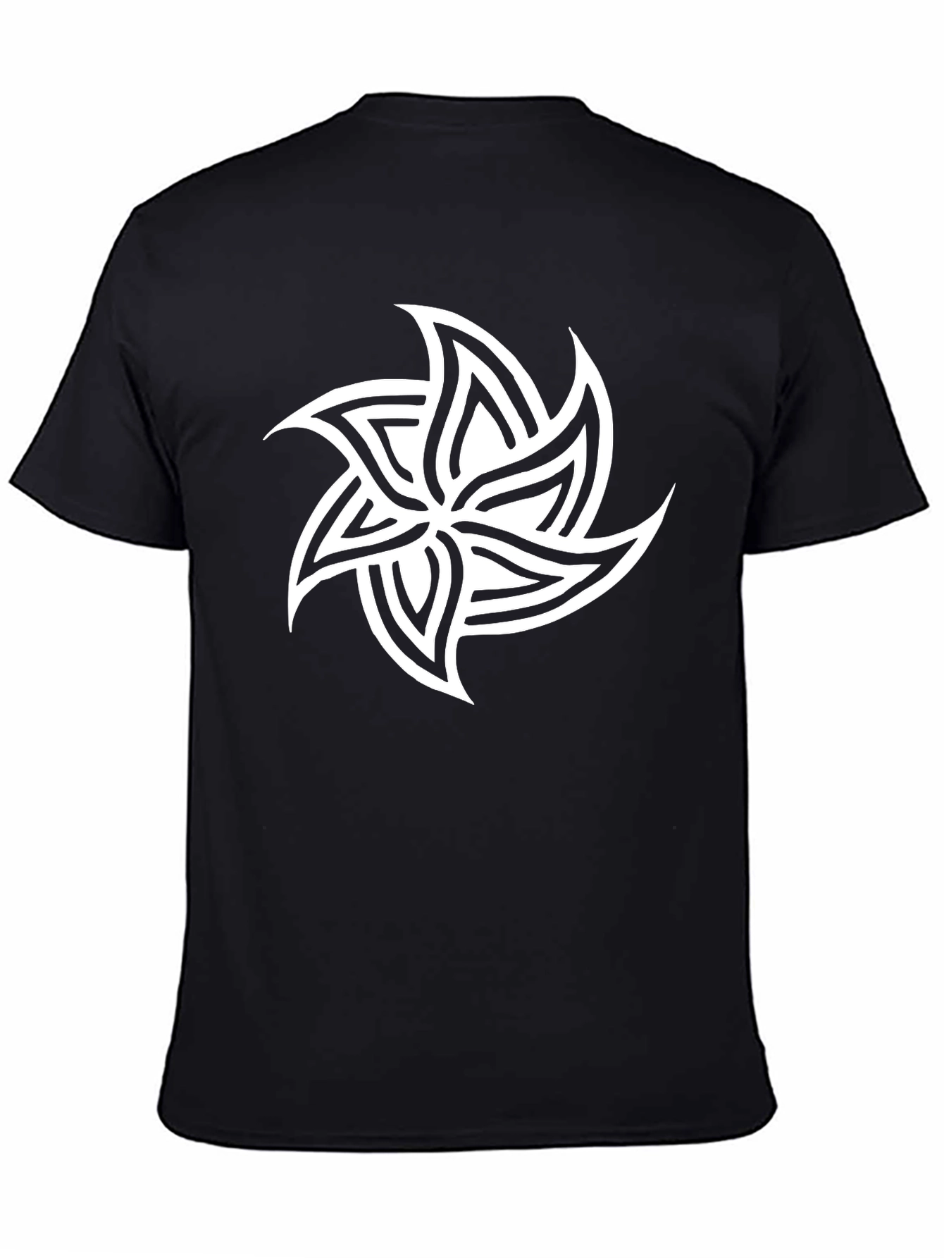 Mens Black T-Shirt with White Geometric Star Design