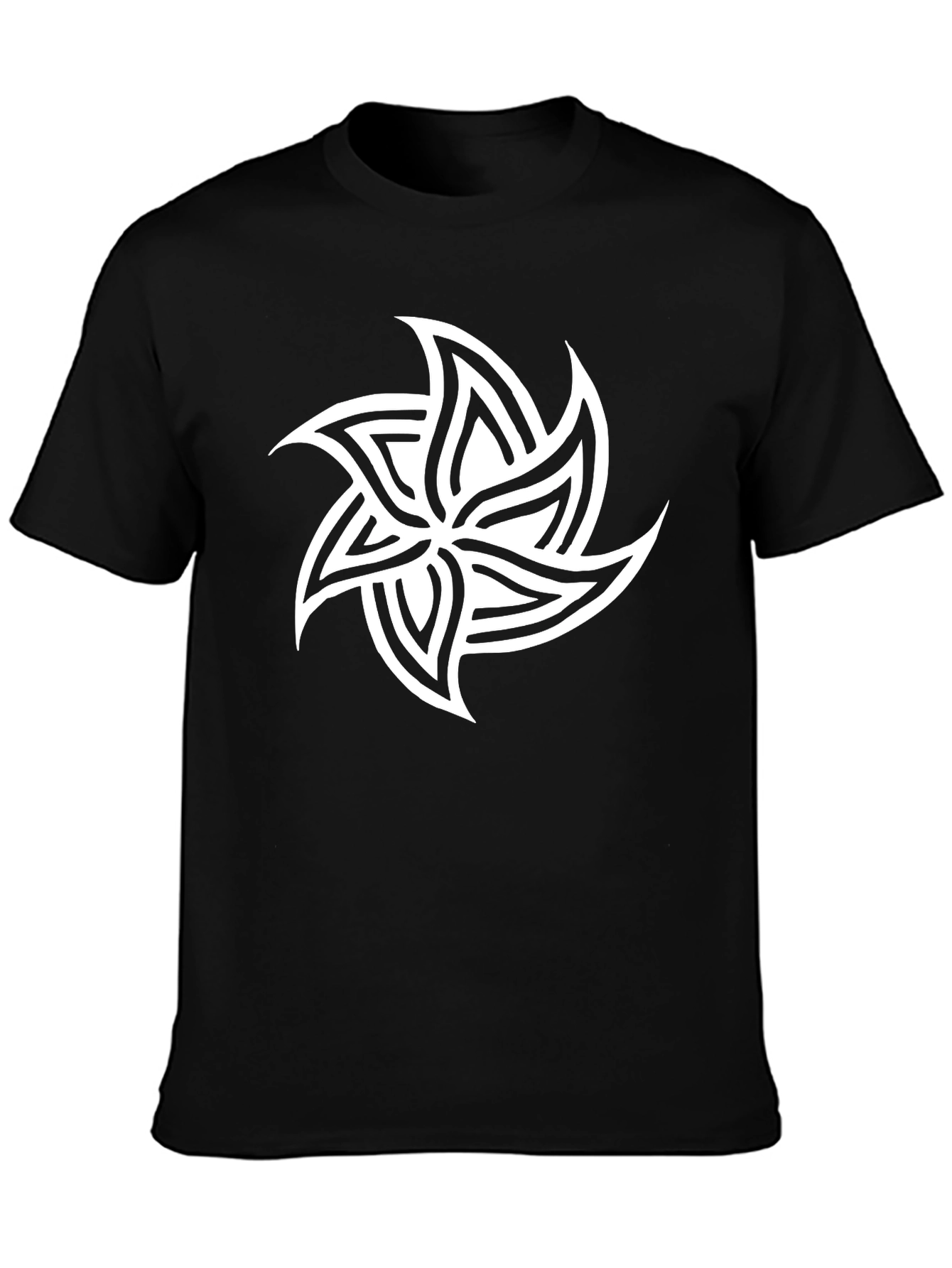 Mens Black T-Shirt with White Geometric Star Design
