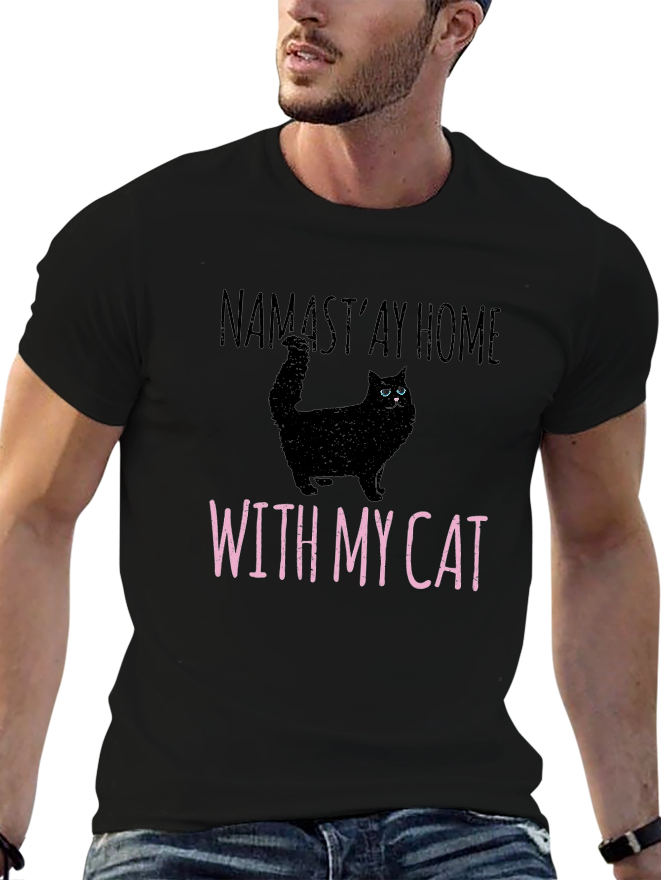 Namastay Home With My Cat Black T-Shirt