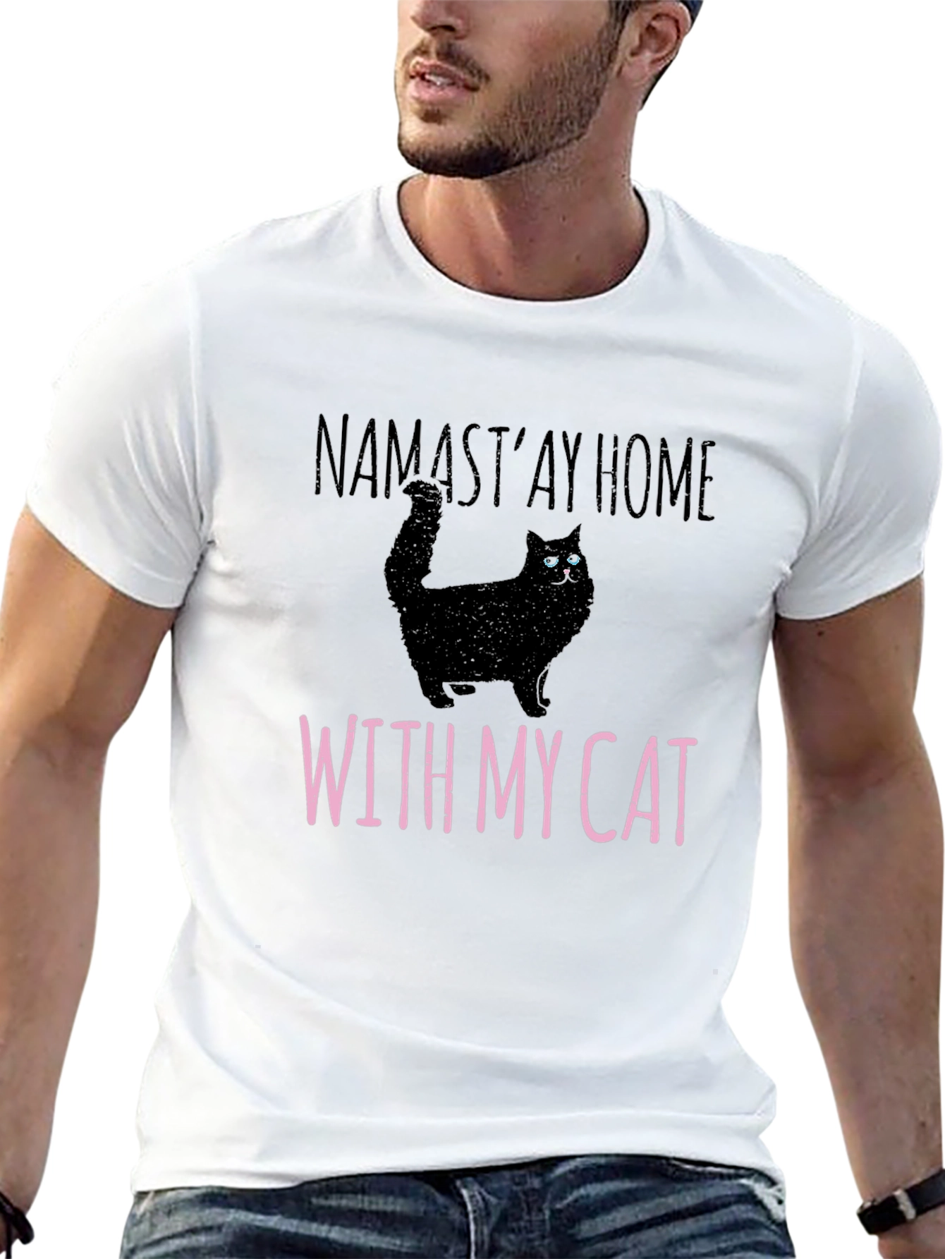Namastay Home With My Cat Black T-Shirt