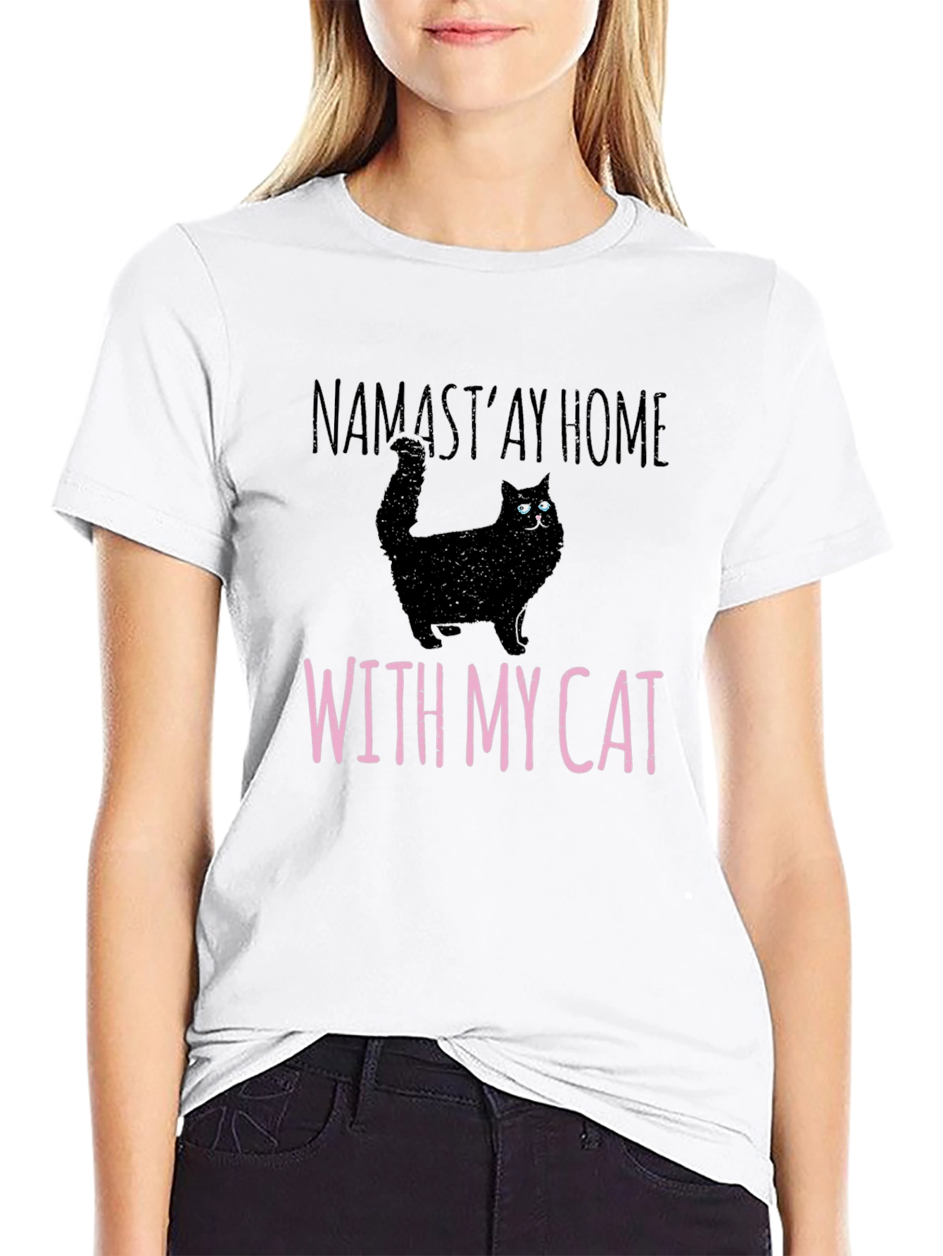 Namastay Home With My Cat Black T-Shirt