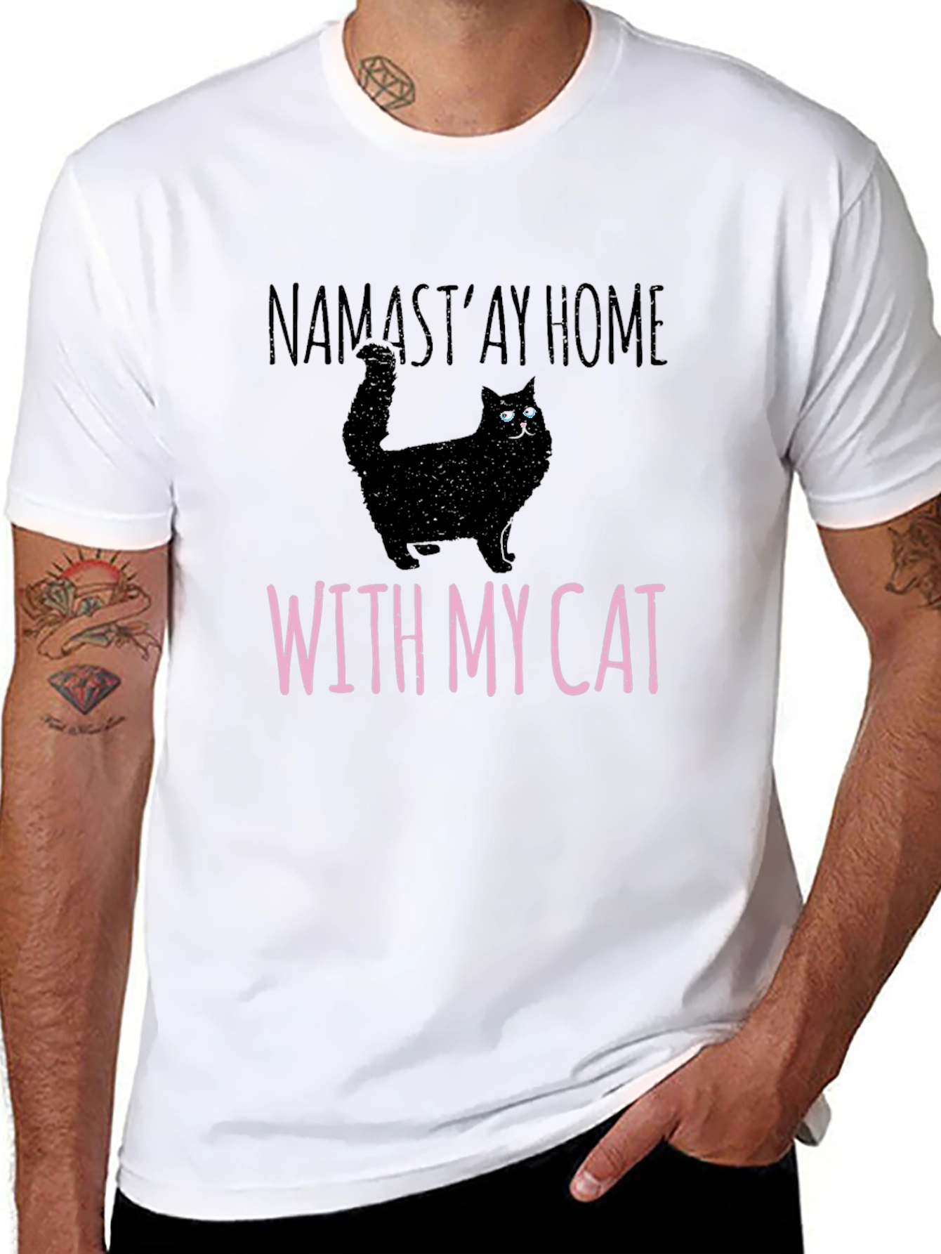 Namastay Home With My Cat Black T-Shirt