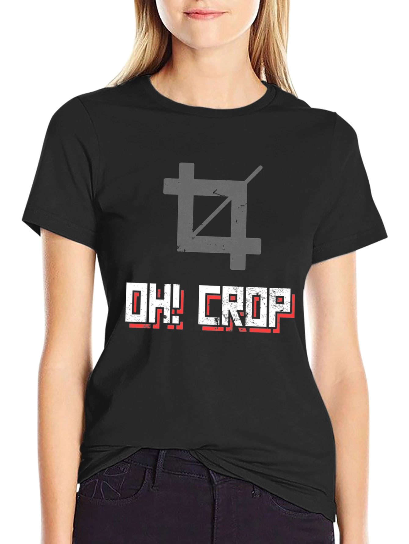 Oh! Crop Graphic Tee - Black Cotton T-Shirt