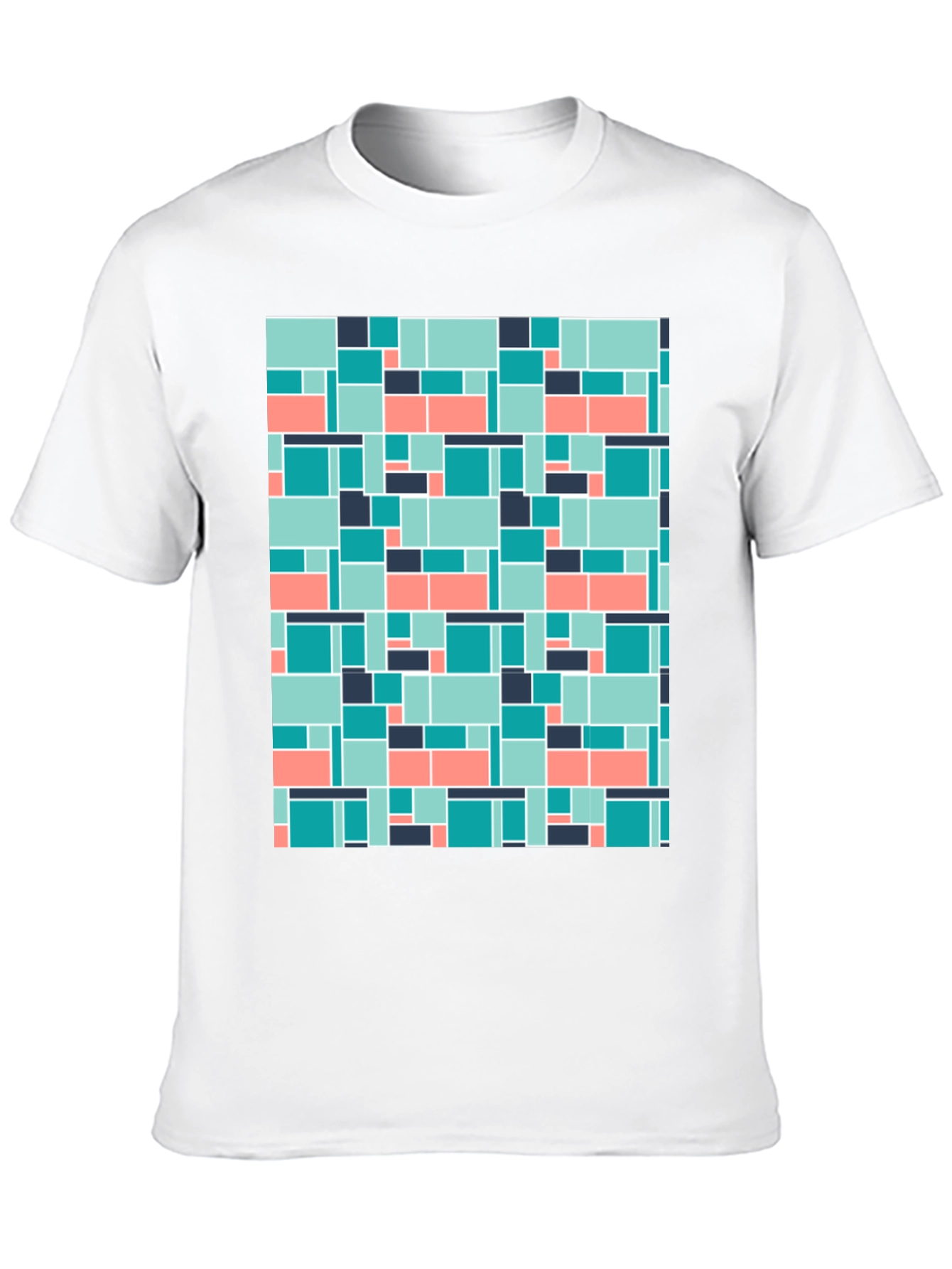 Geometric Block Pattern Mens Black Tee