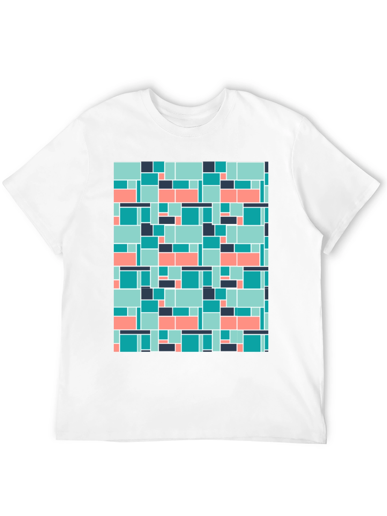 Geometric Block Pattern Mens Black Tee