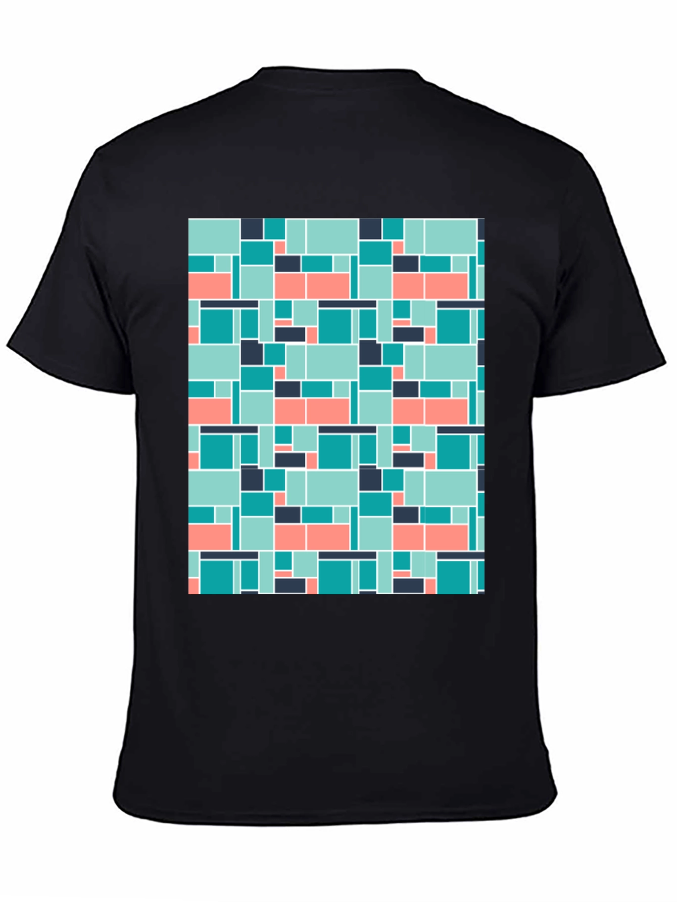 Geometric Block Pattern Mens Black Tee