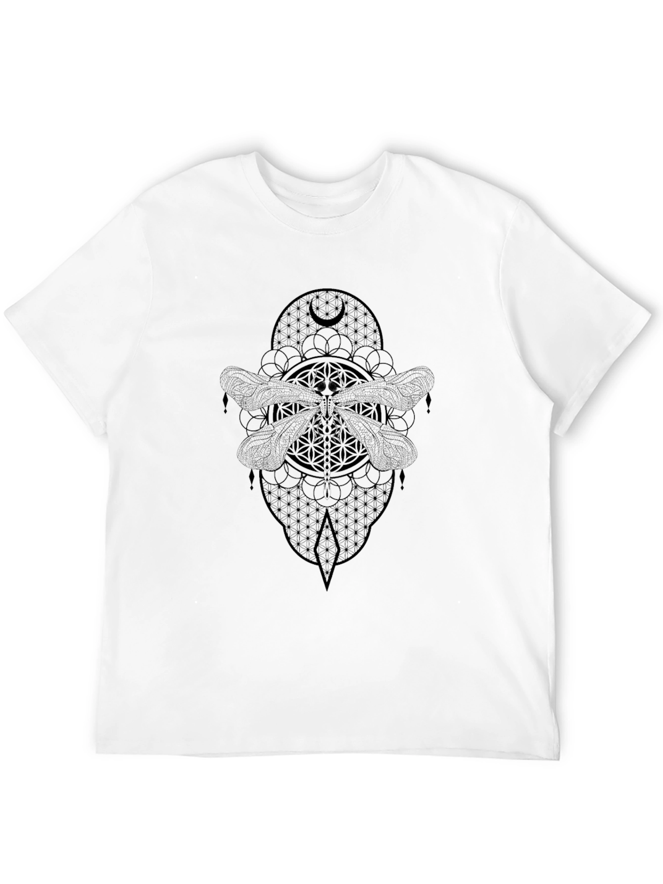 Geometric Dragonfly Graphic Tee - Black