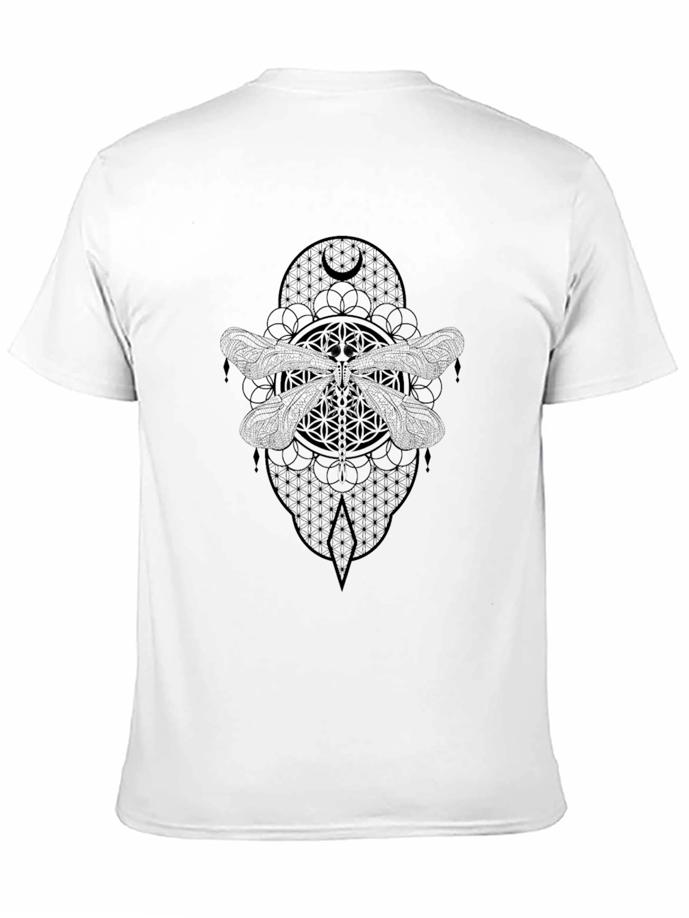 Geometric Dragonfly Graphic Tee - Black