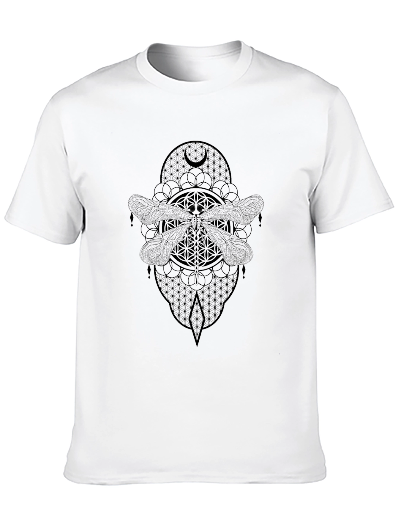 Geometric Dragonfly Graphic Tee - Black