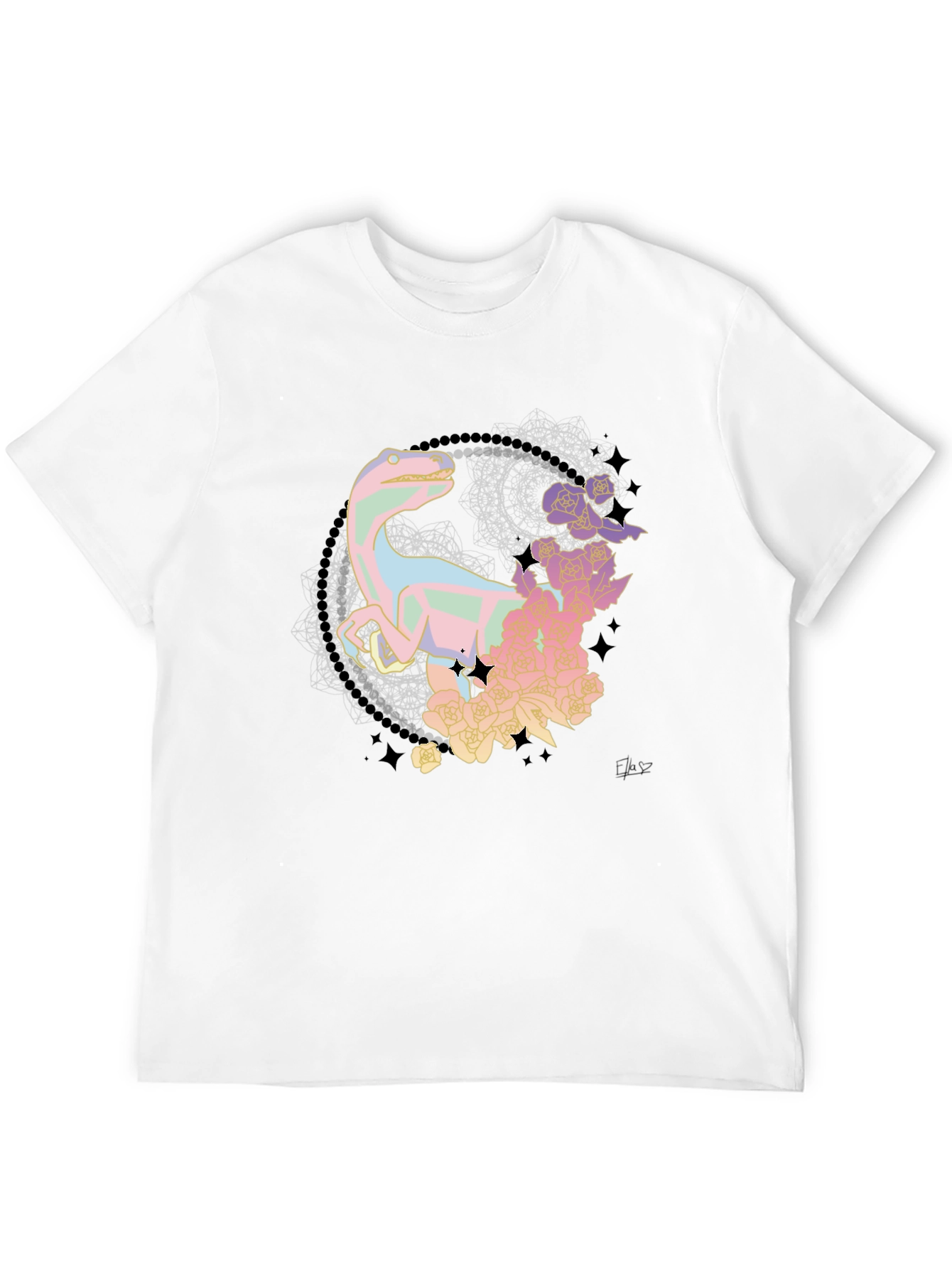 Floral Dinosaur Black T-Shirt
