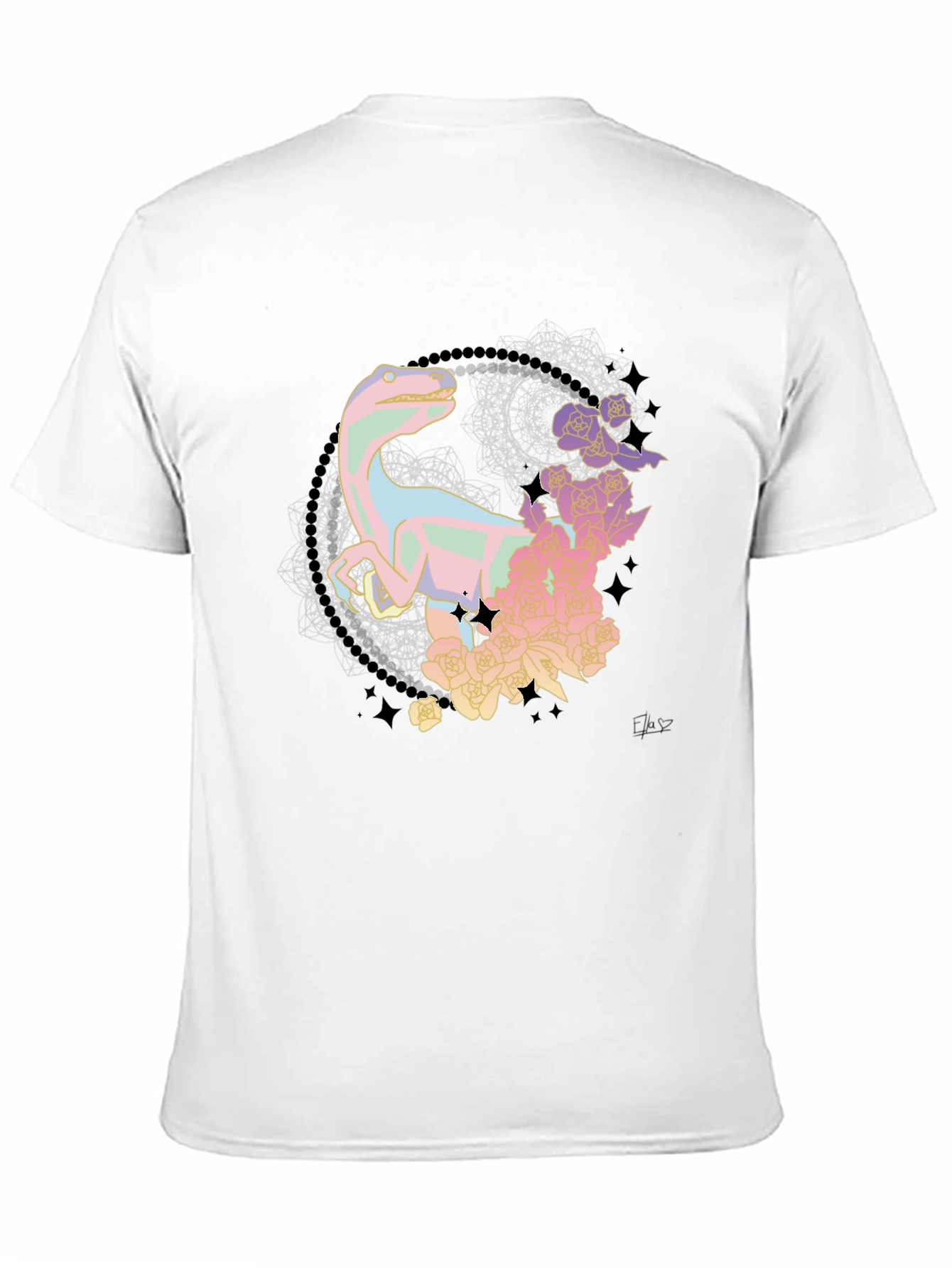 Floral Dinosaur Black T-Shirt