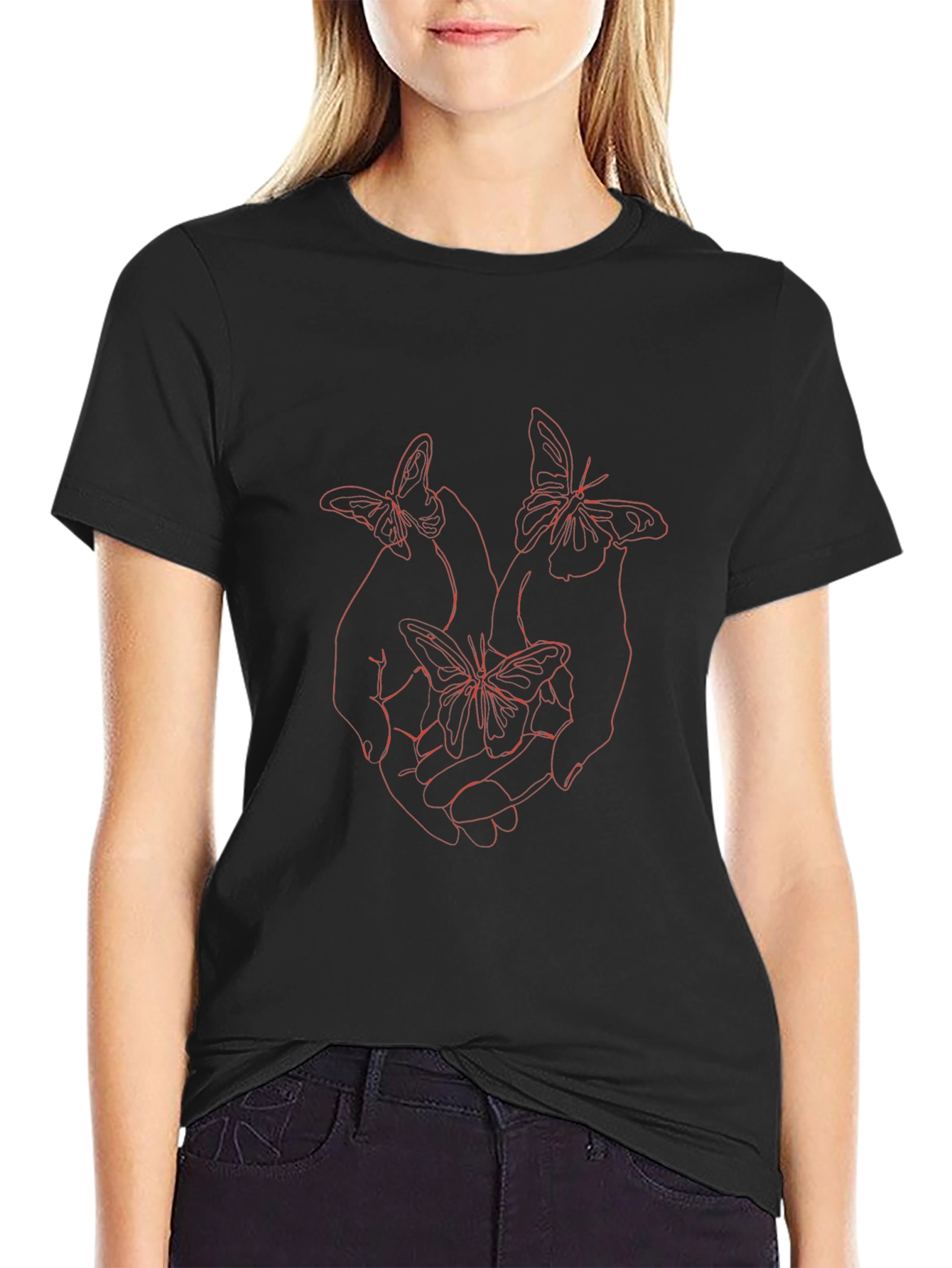 Butterfly Hands Graphic Black T-Shirt