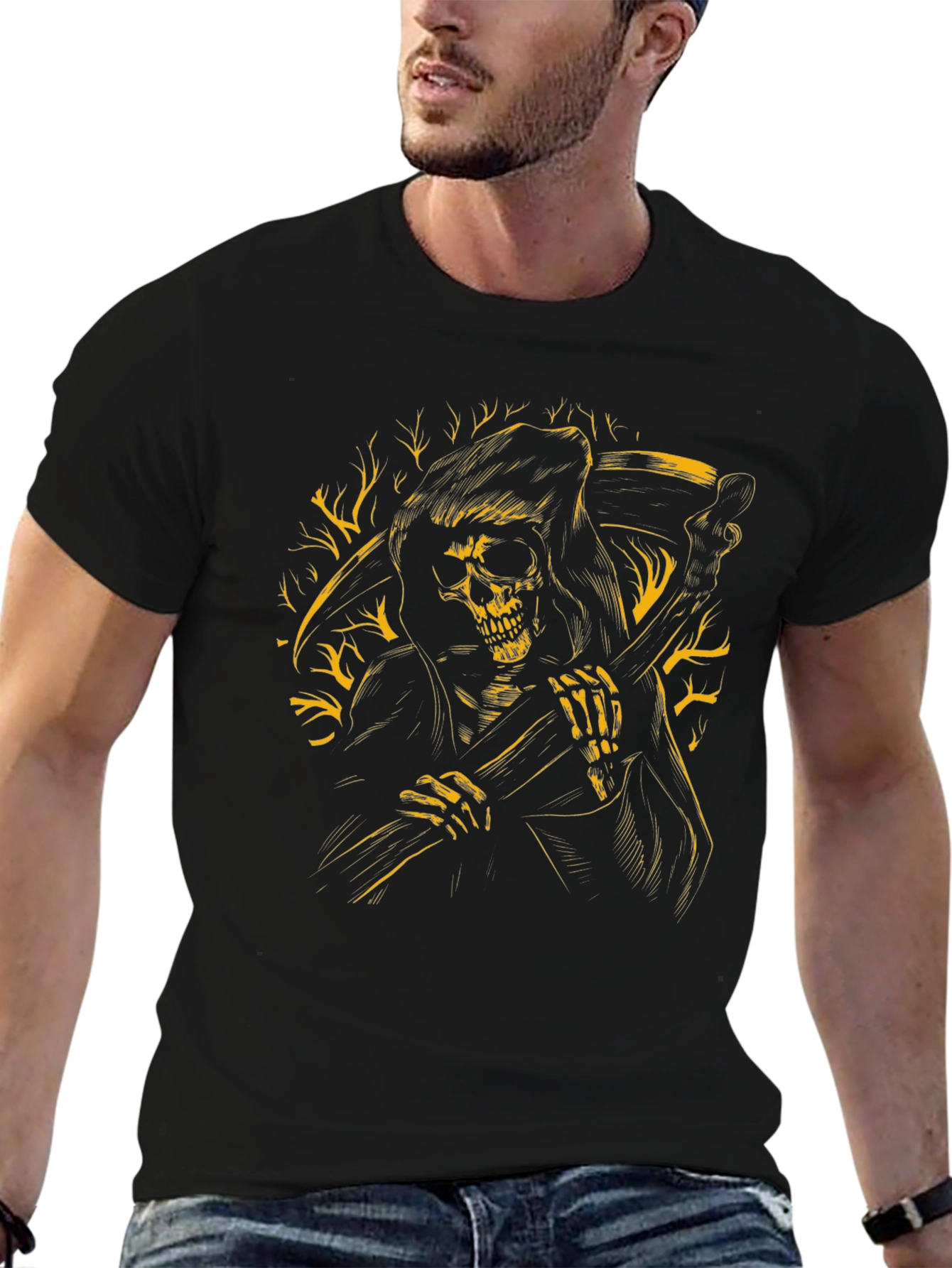 Grim Reaper Graphic Print Black T-Shirt