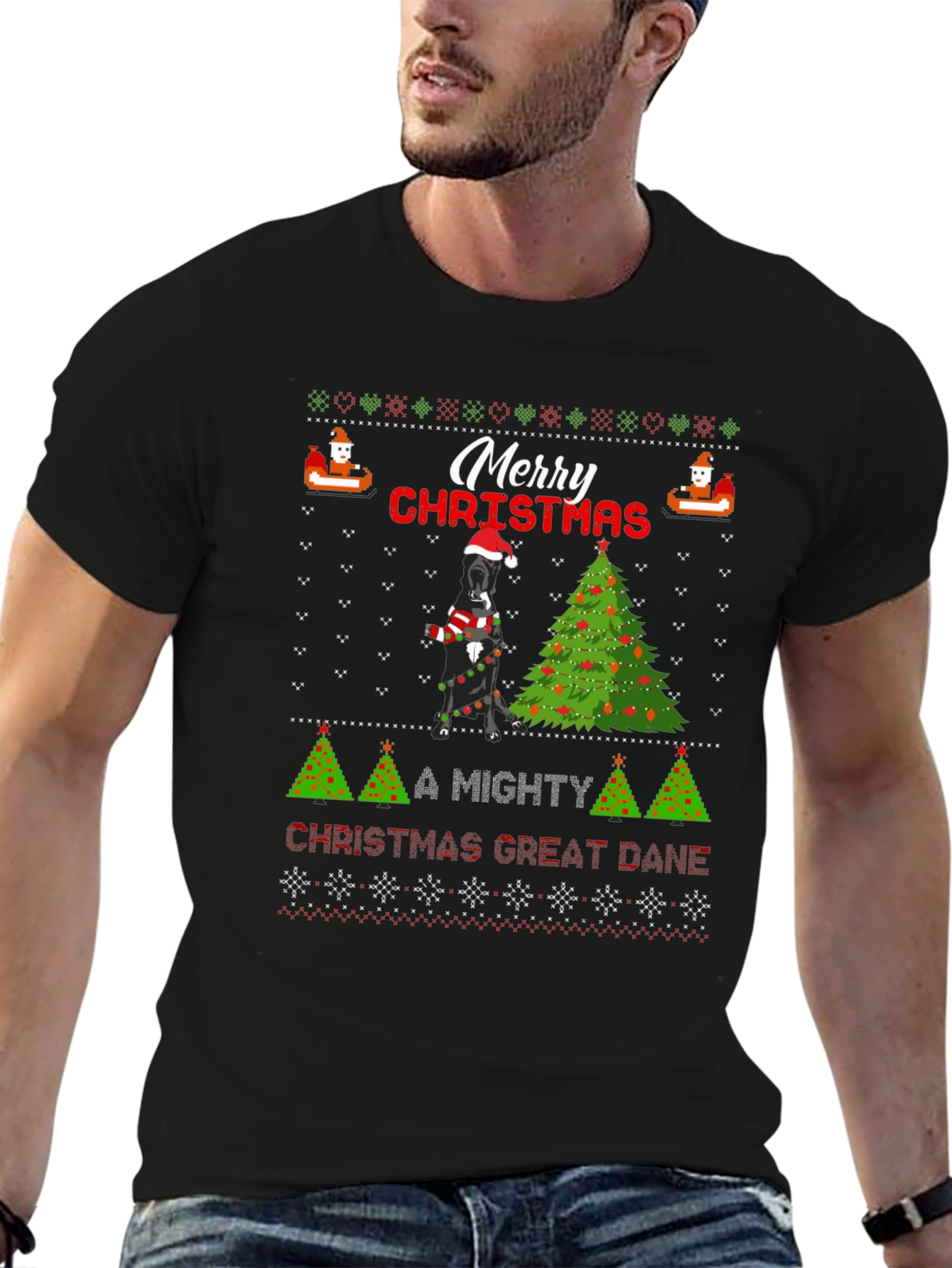 Merry Christmas Great Dane Ugly Holiday T-Shirt