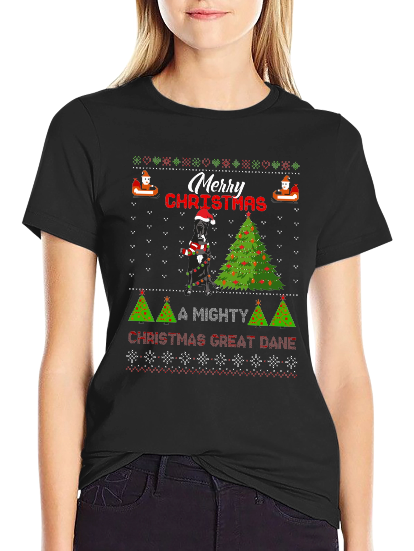 Merry Christmas Great Dane Ugly Holiday T-Shirt