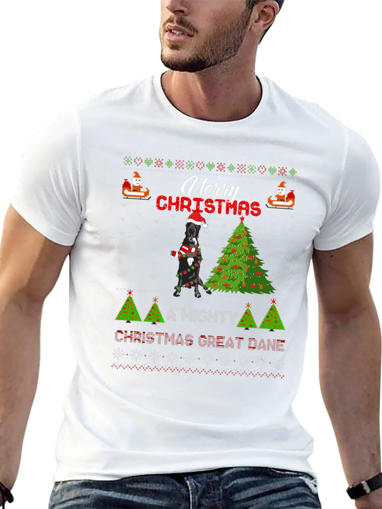 Merry Christmas Great Dane Ugly Holiday T-Shirt