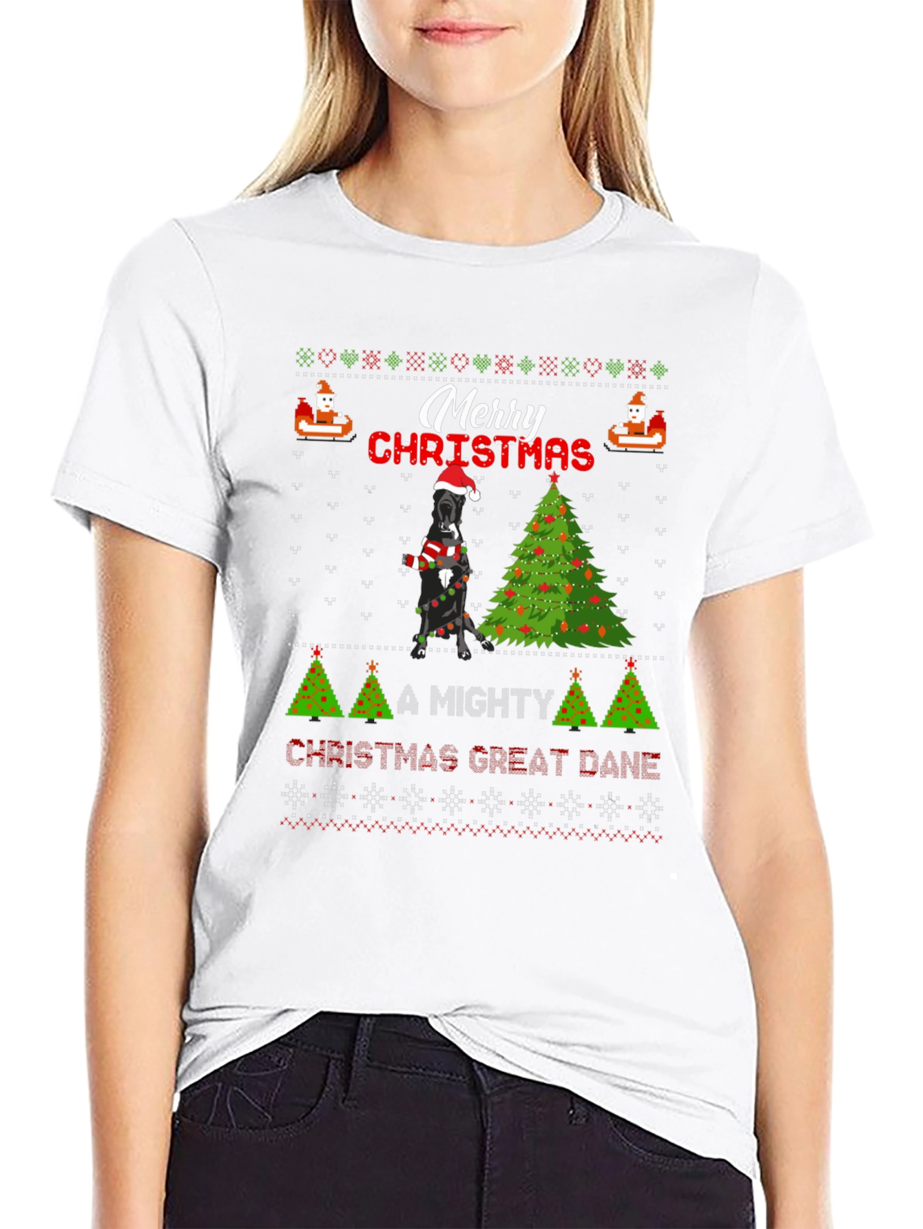 Merry Christmas Great Dane Ugly Holiday T-Shirt
