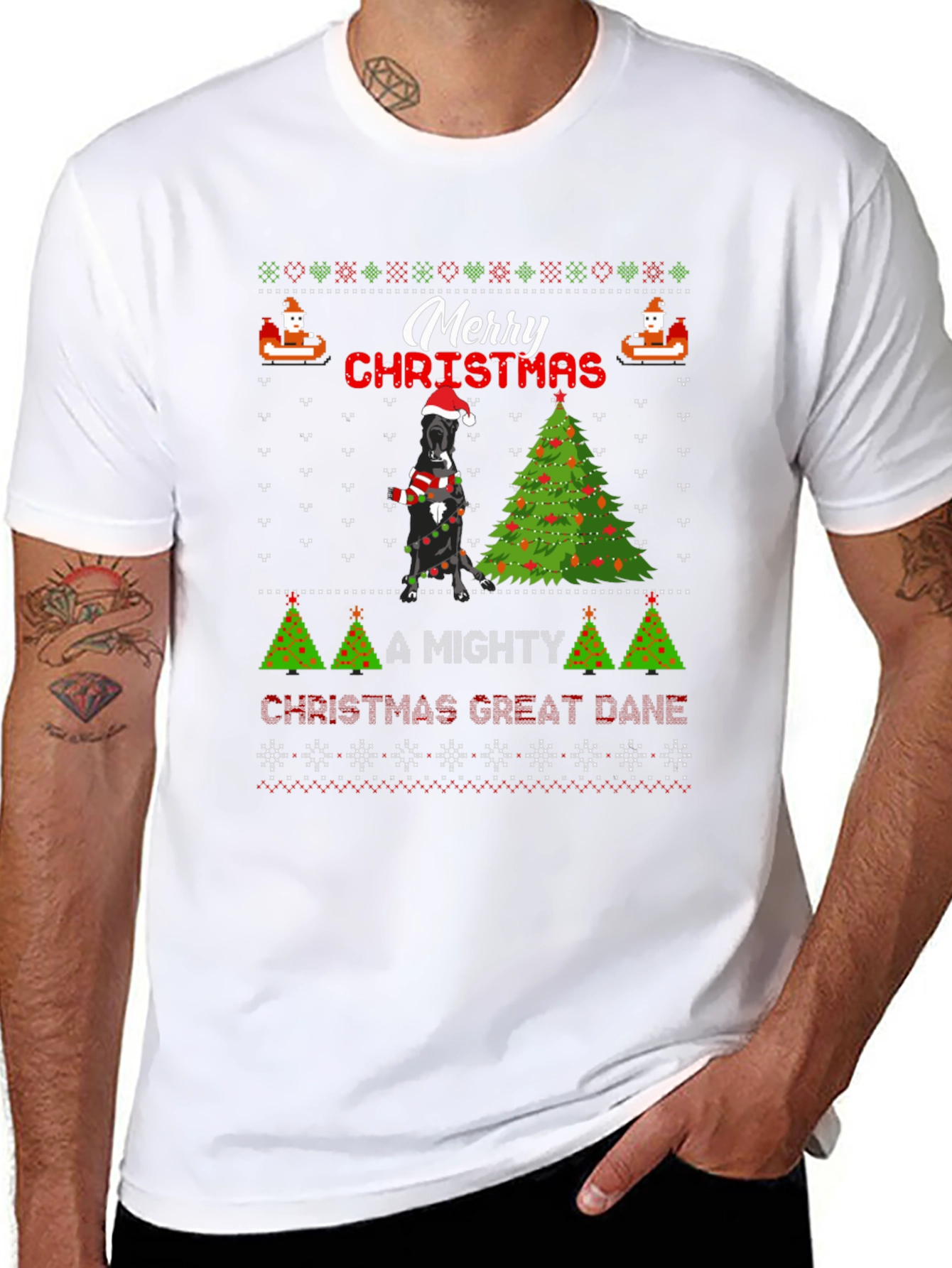 Merry Christmas Great Dane Ugly Holiday T-Shirt