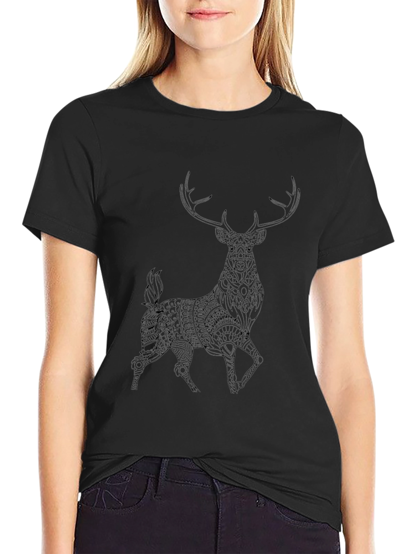 Deer Graphic Print T-Shirt - Mens Black Tee