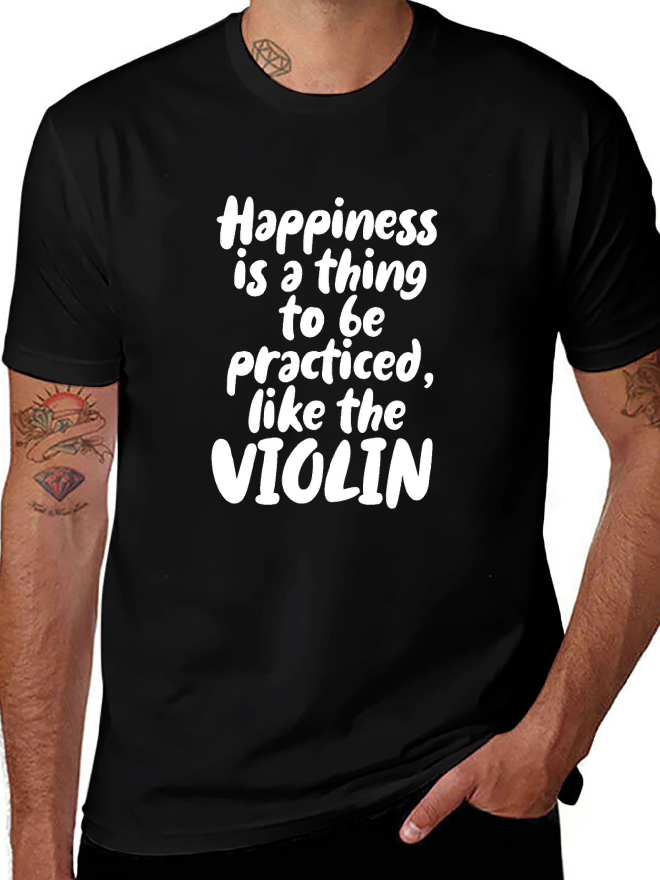 Happiness Violin Black Cotton Graphic Tee