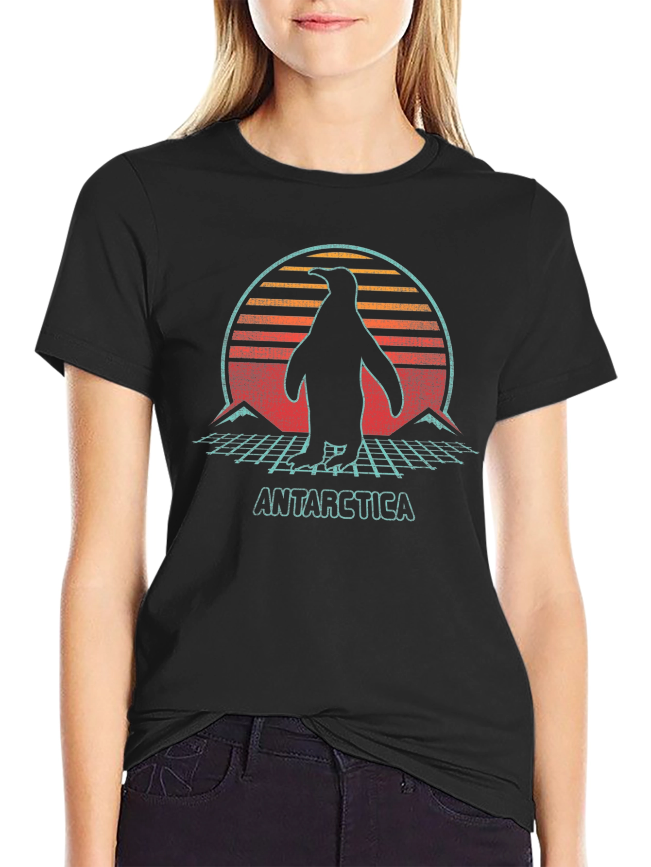 Retro Antarctica Penguin Graphic Tee - Black