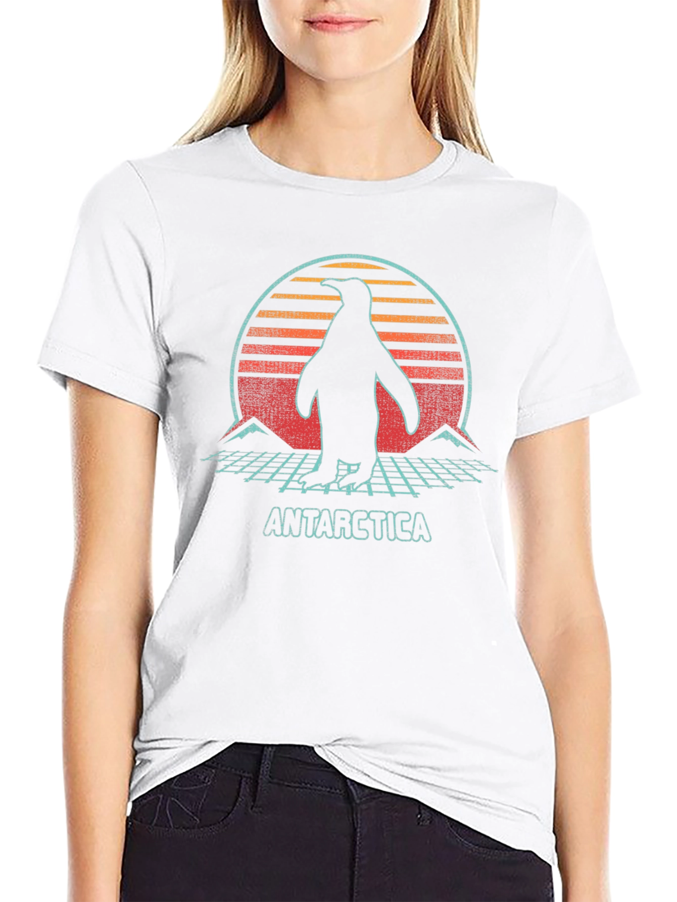 Retro Antarctica Penguin Graphic Tee - Black