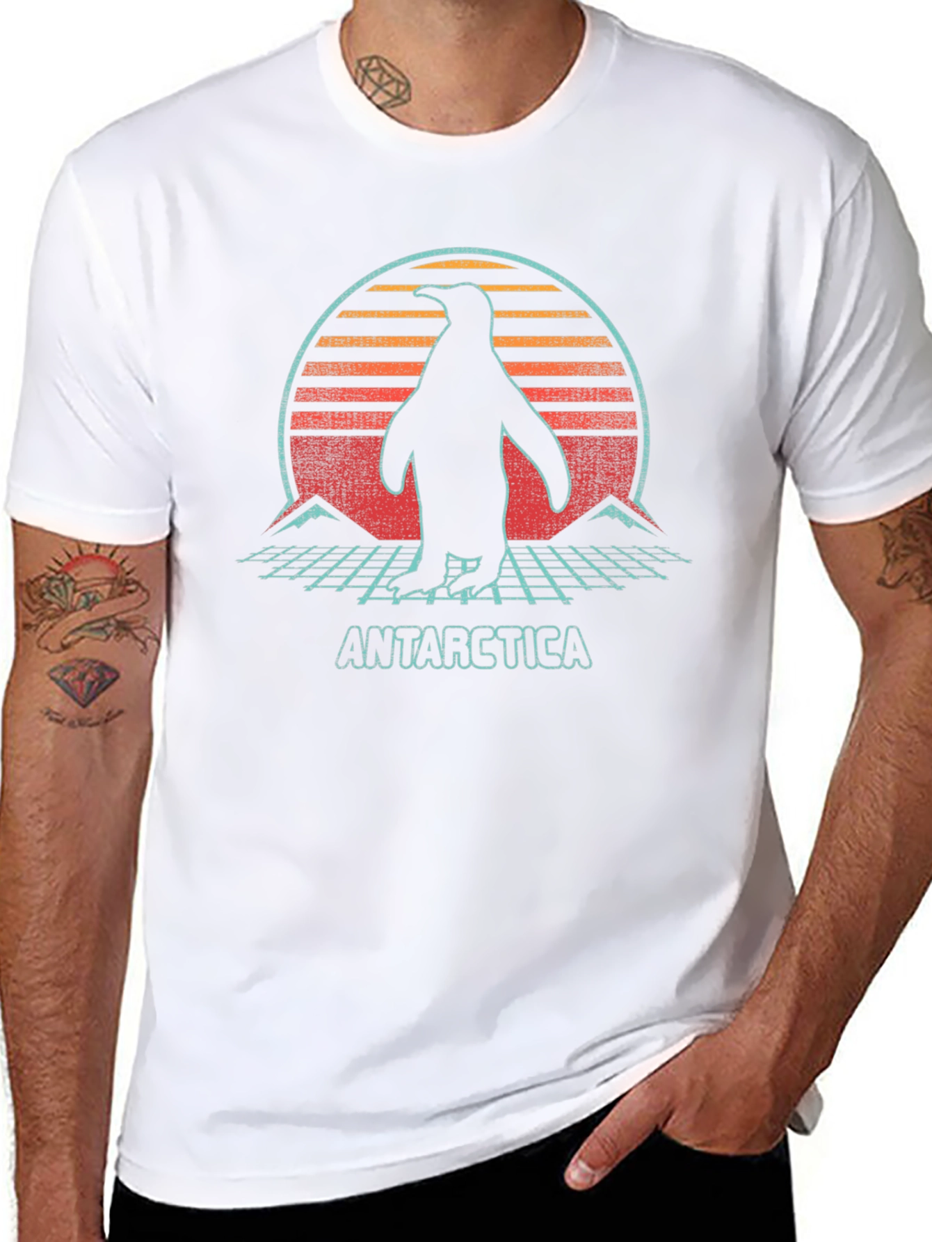 Retro Antarctica Penguin Graphic Tee - Black