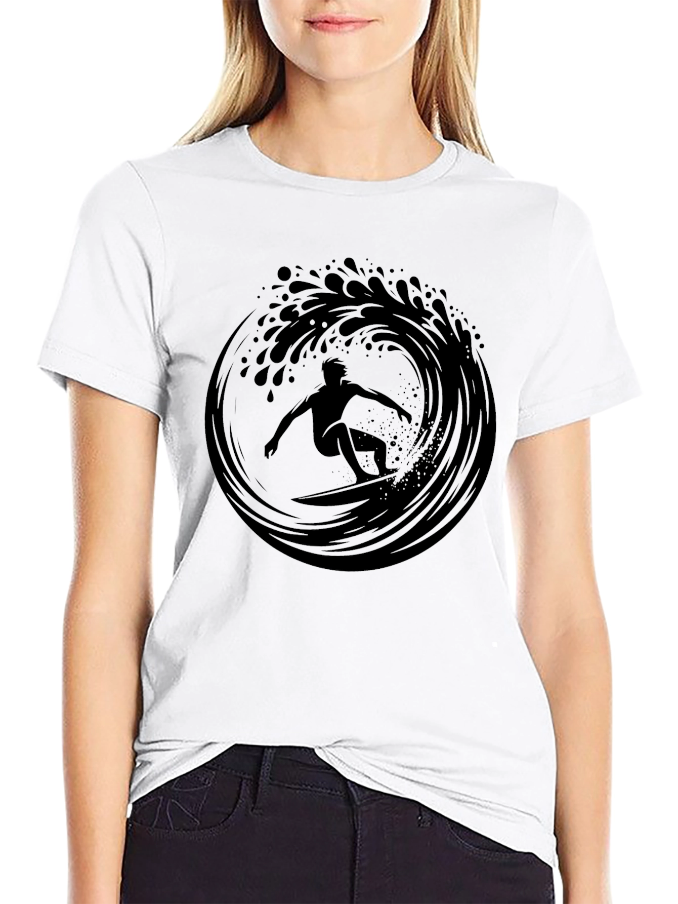Surfer Wave Graphic T-Shirt - Black