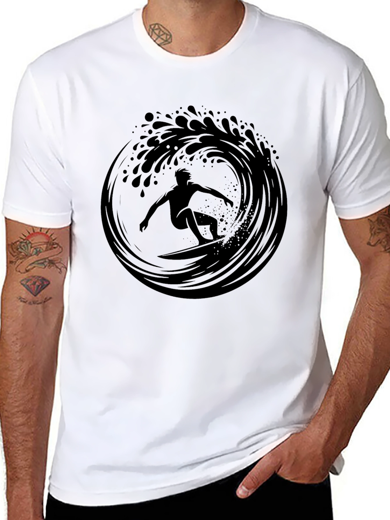 Surfer Wave Graphic T-Shirt - Black