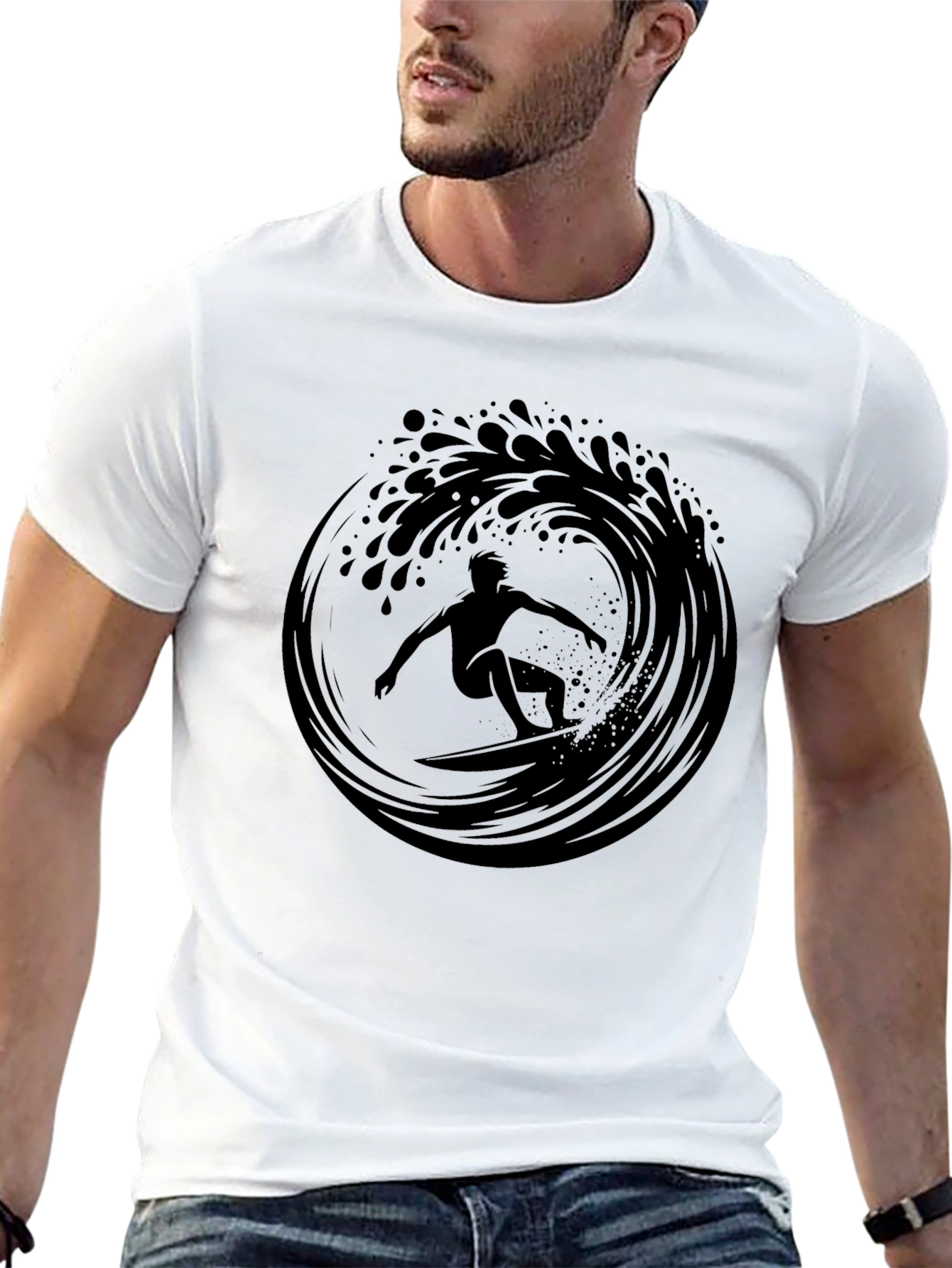Surfer Wave Graphic T-Shirt - Black