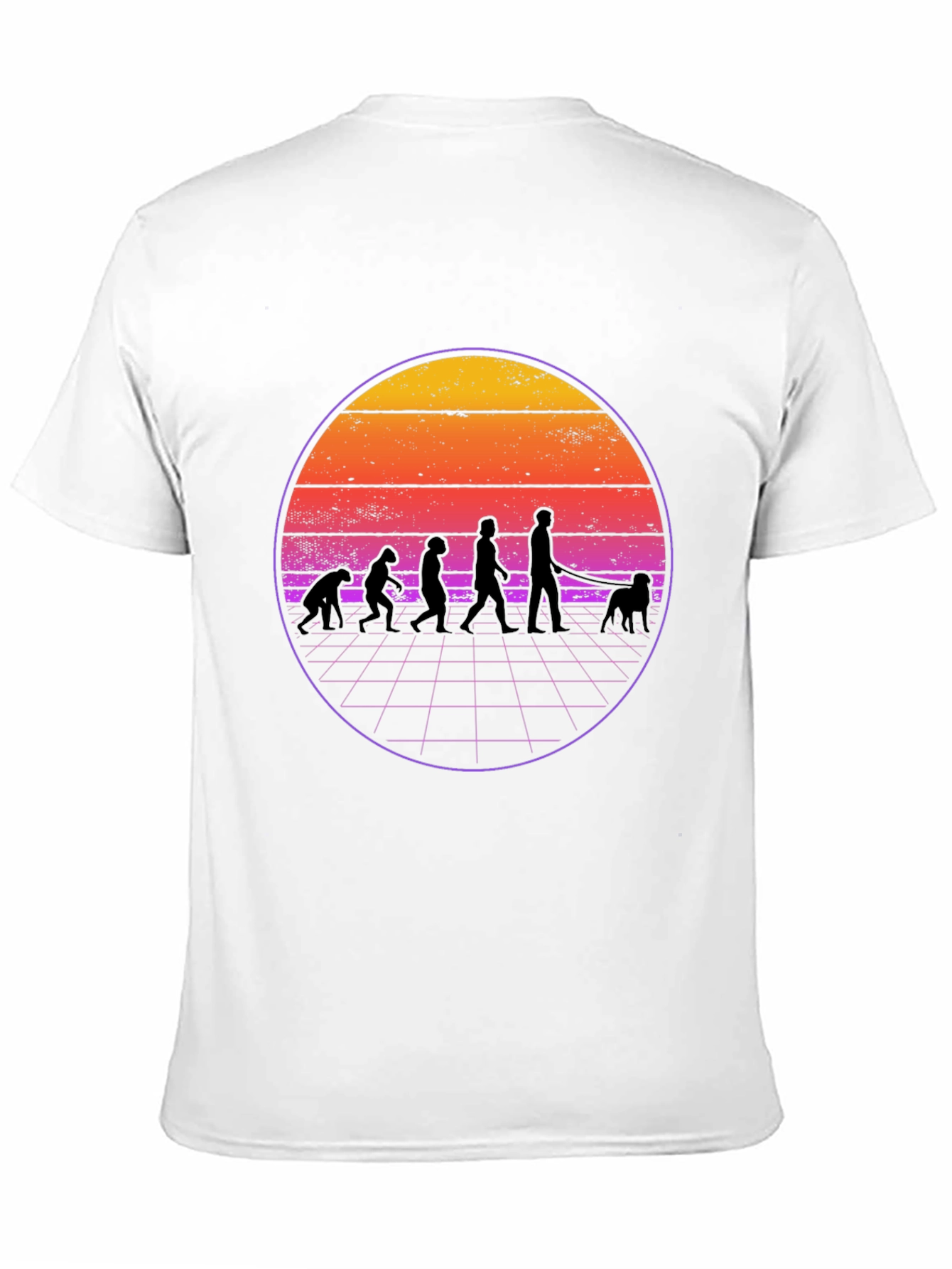 Evolution Dog Walker T-Shirt - Retro Sunset Style