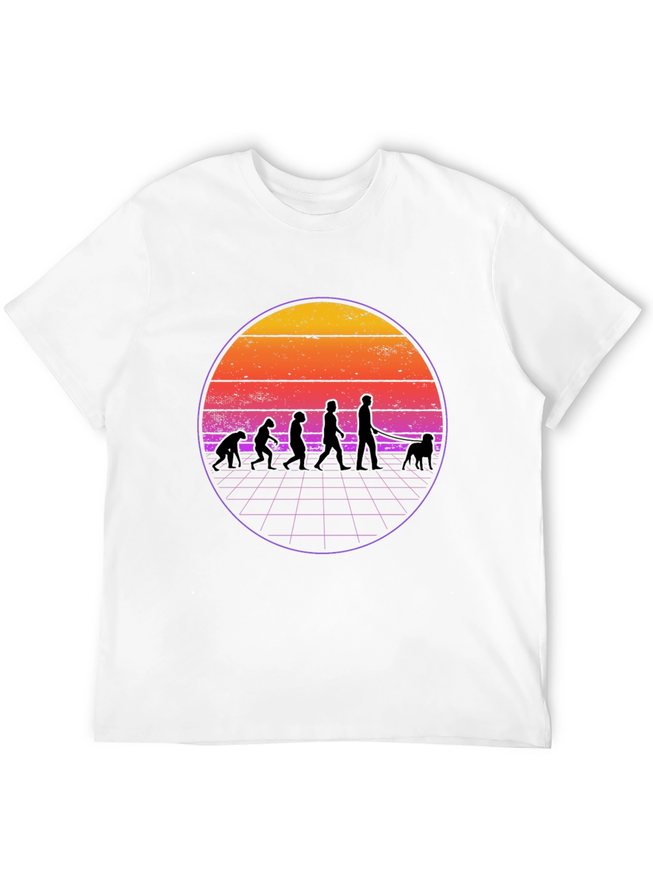 Evolution Dog Walker T-Shirt - Retro Sunset Style