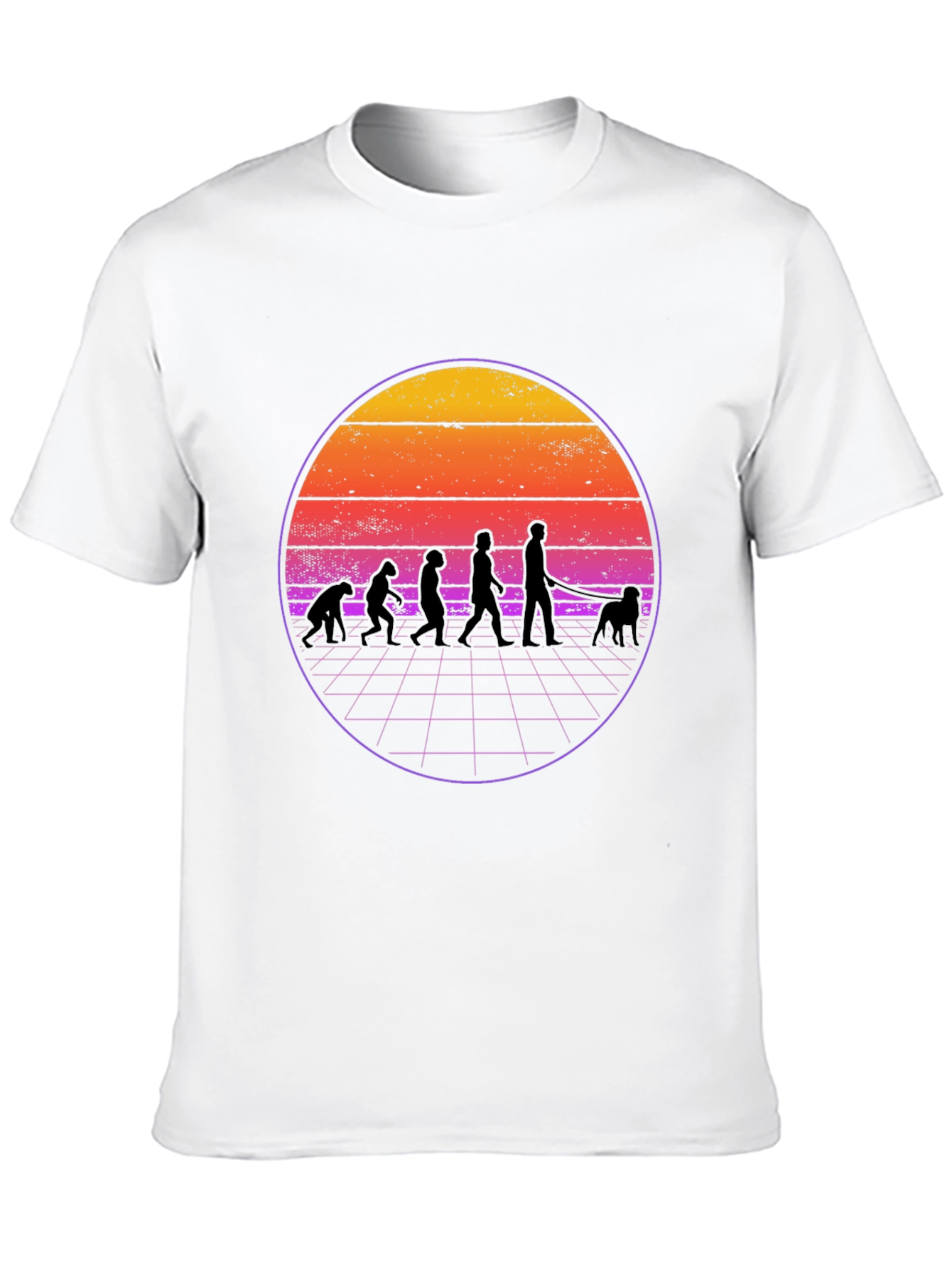 Evolution Dog Walker T-Shirt - Retro Sunset Style
