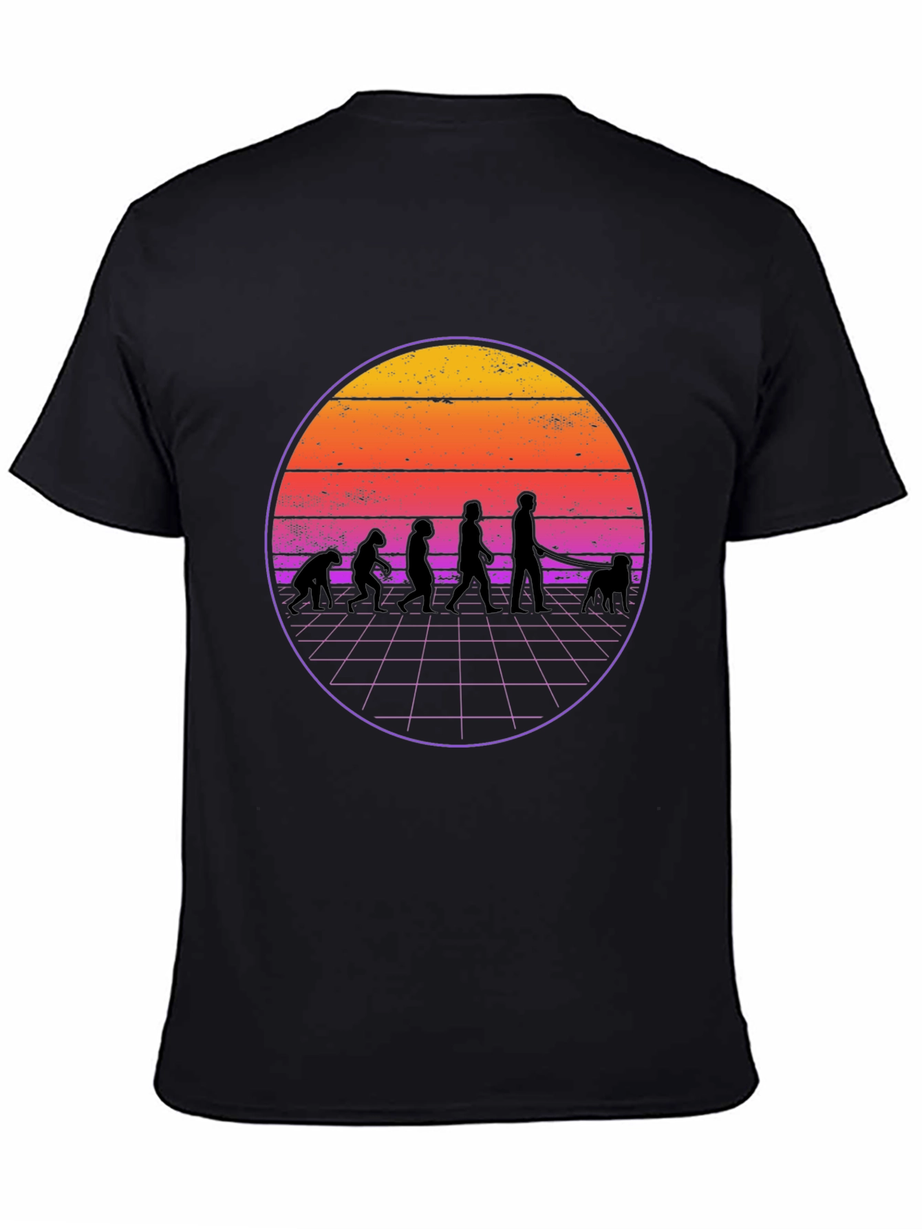 Evolution Dog Walker T-Shirt - Retro Sunset Style