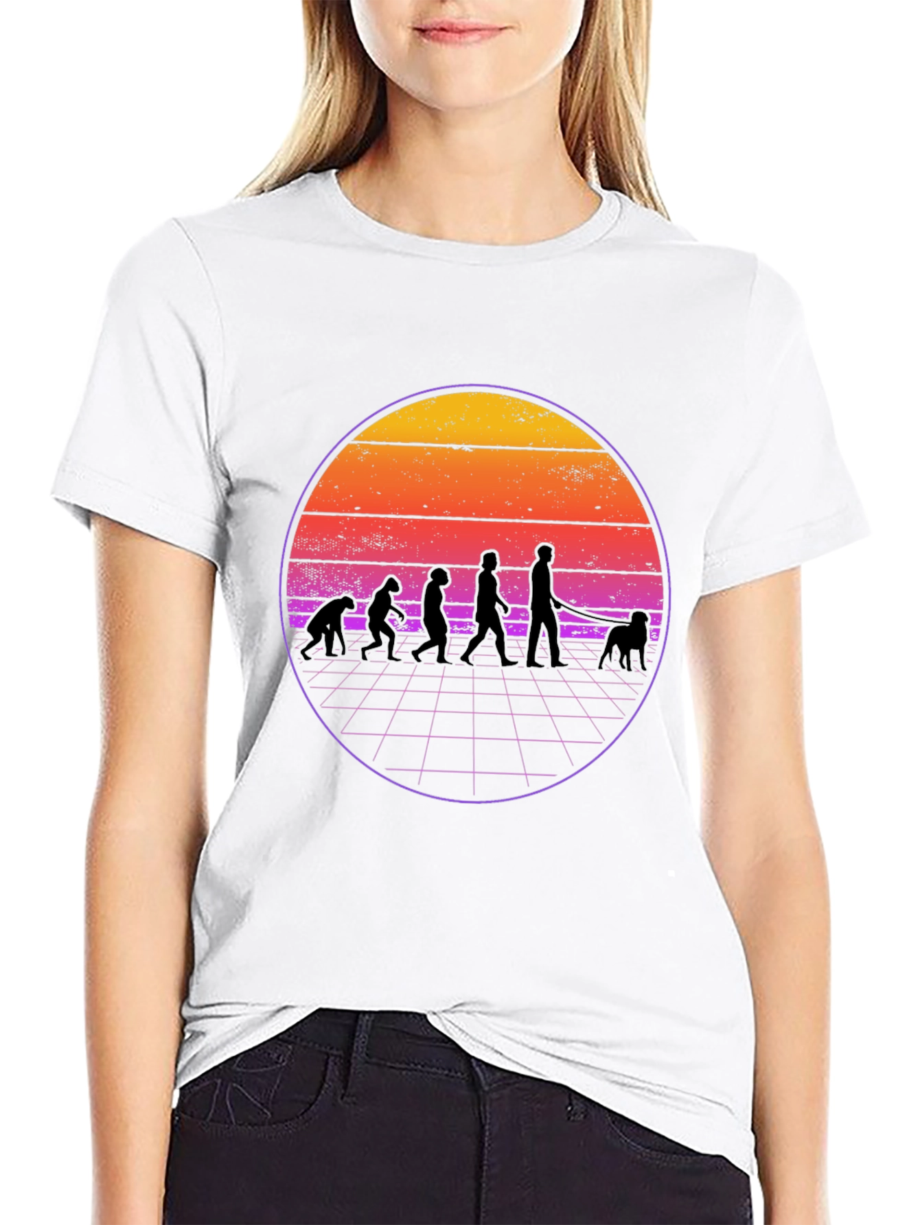 Evolution Dog Walker T-Shirt - Retro Sunset Style