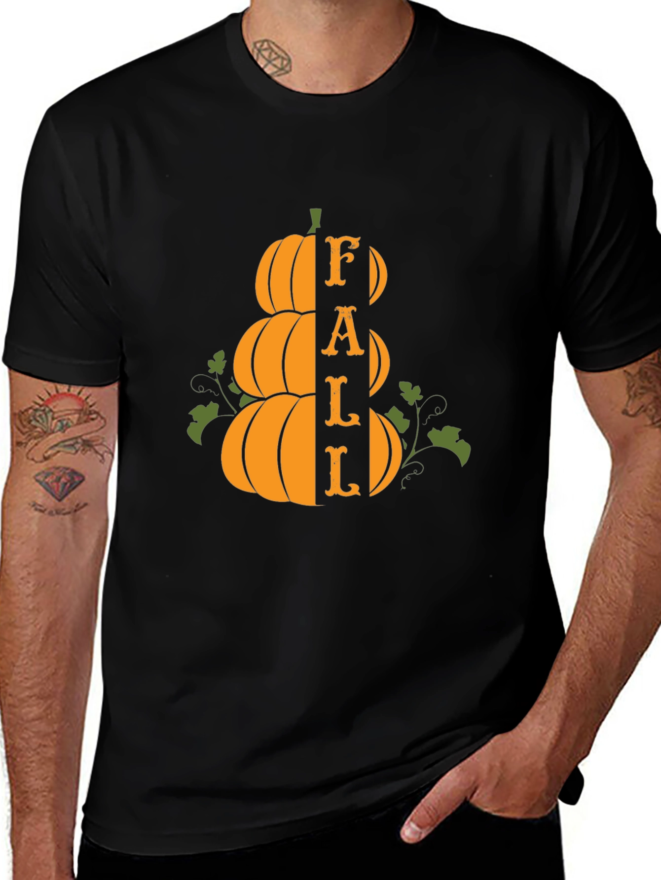 Fall Pumpkin Stack Graphic Tee - Spooky Season Apparel