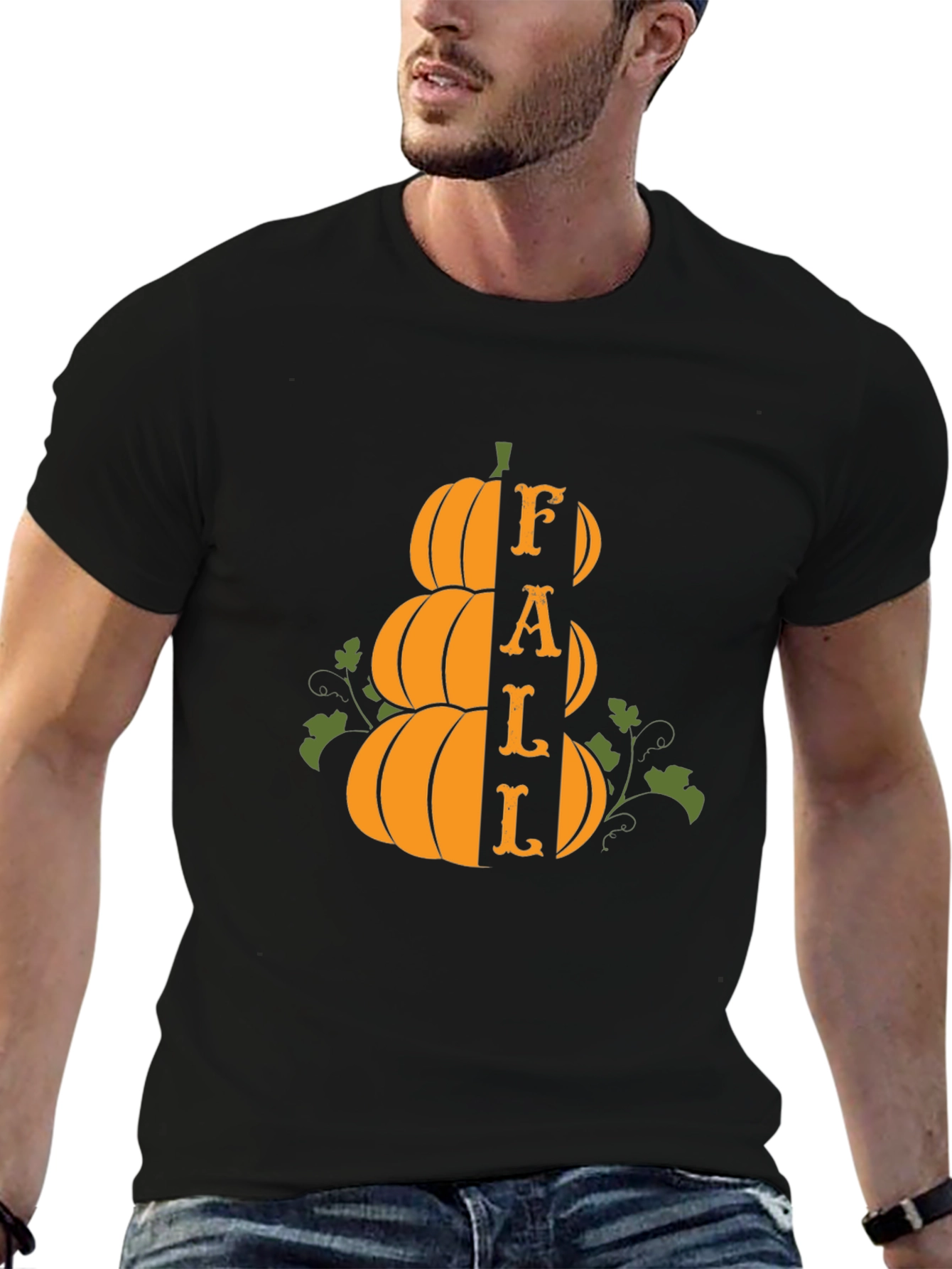 Fall Pumpkin Stack Graphic Tee - Spooky Season Apparel