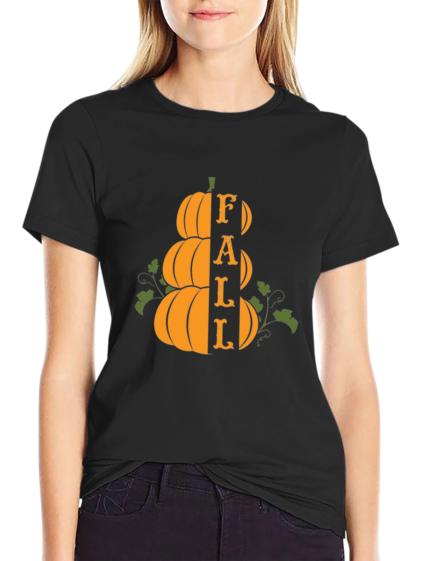 Fall Pumpkin Stack Graphic Tee - Spooky Season Apparel