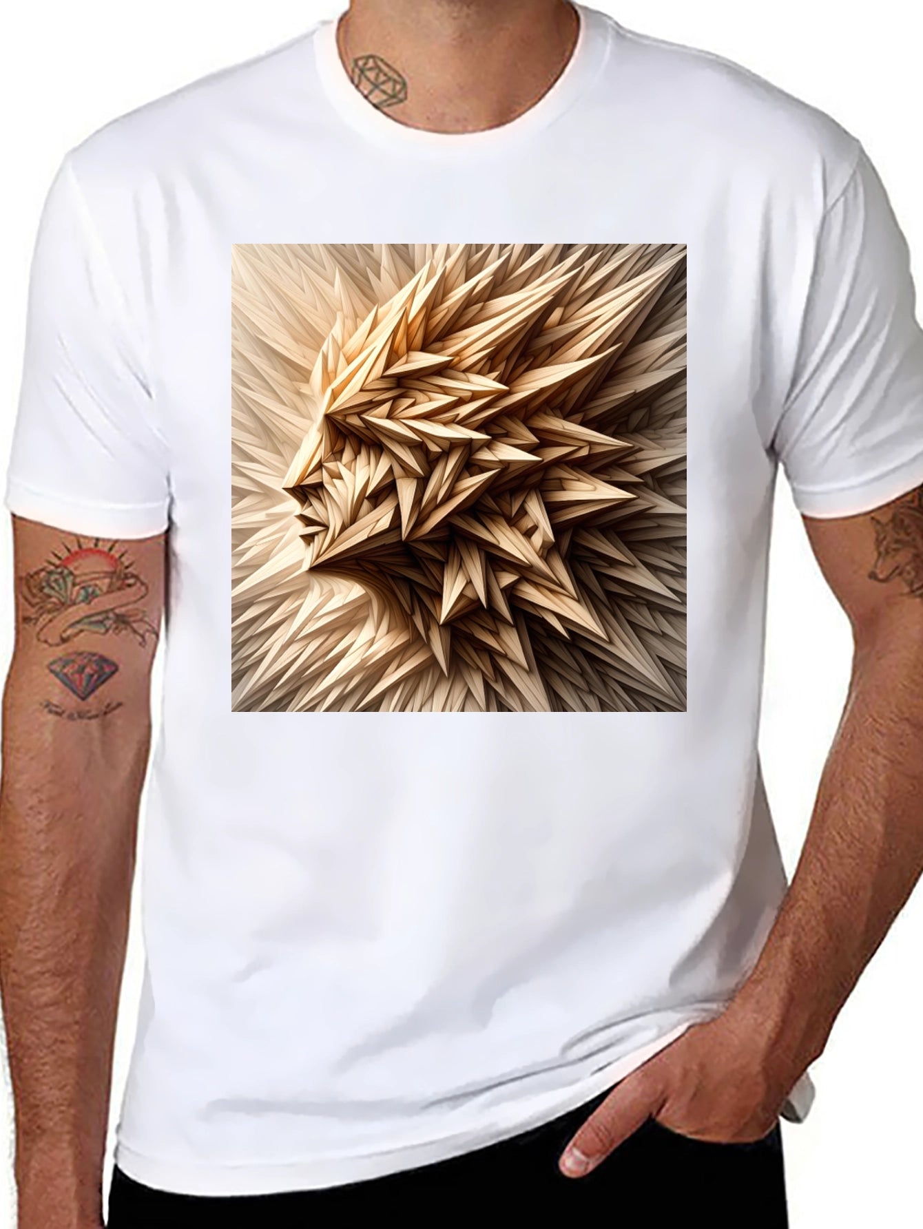 Abstract Geometric Face Graphic Black T-Shirt