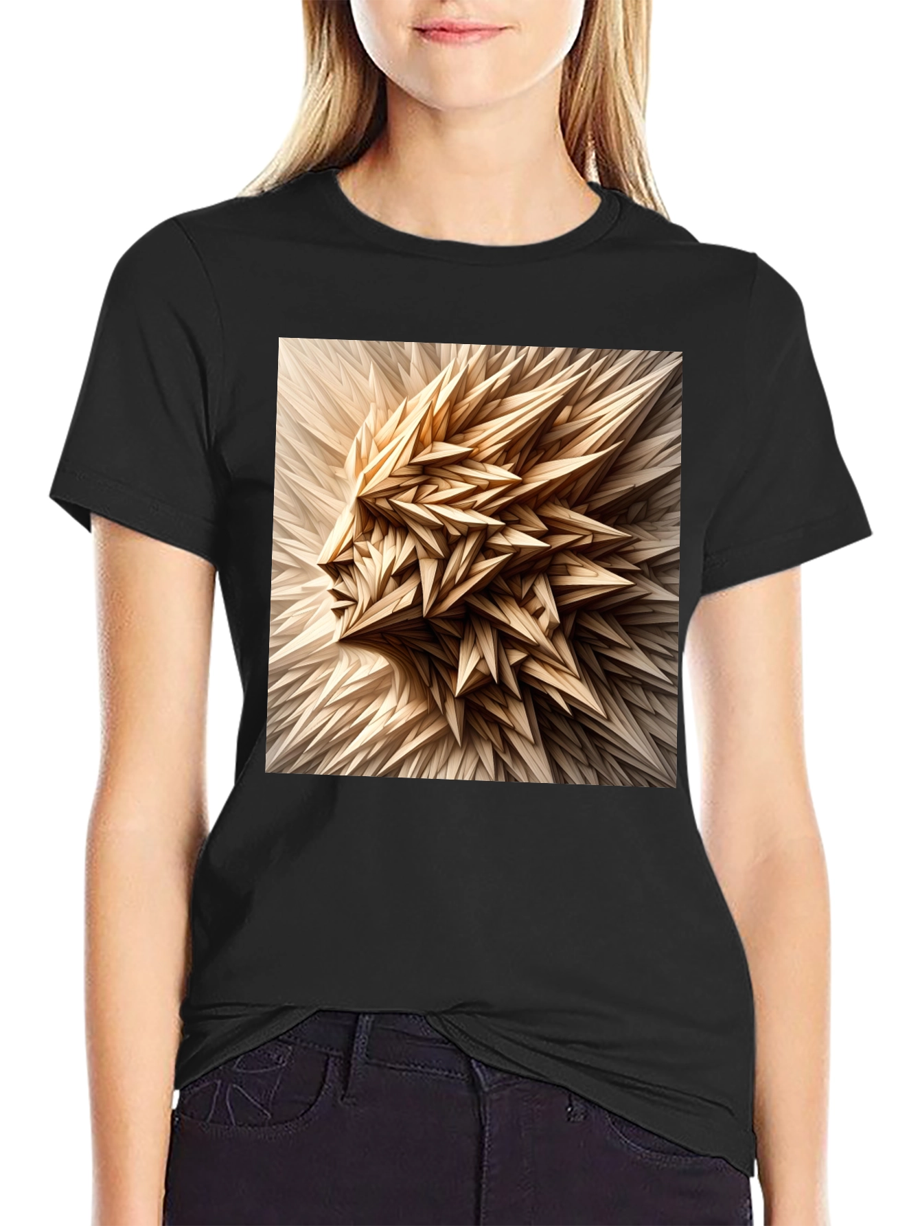 Abstract Geometric Face Graphic Black T-Shirt
