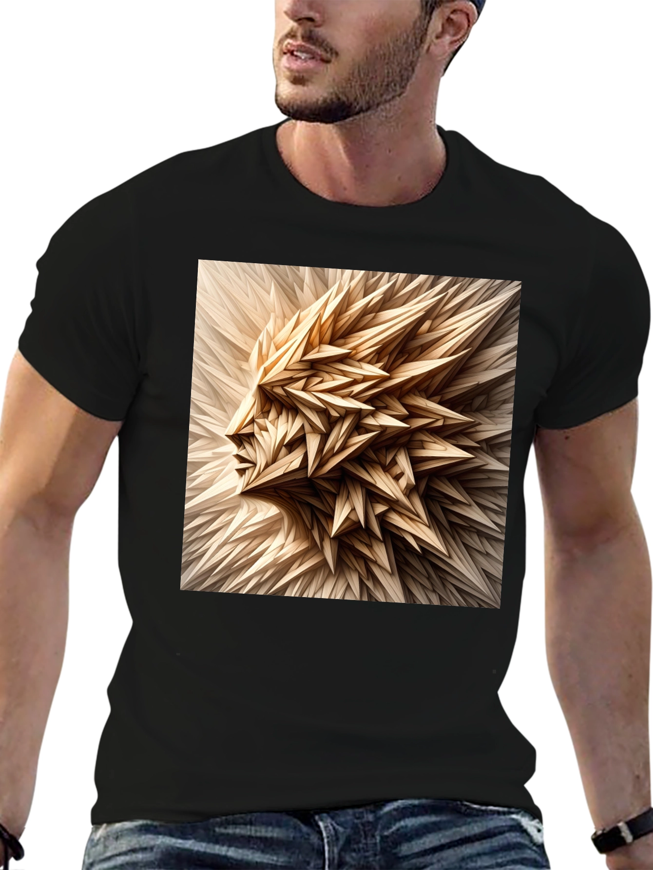 Abstract Geometric Face Graphic Black T-Shirt