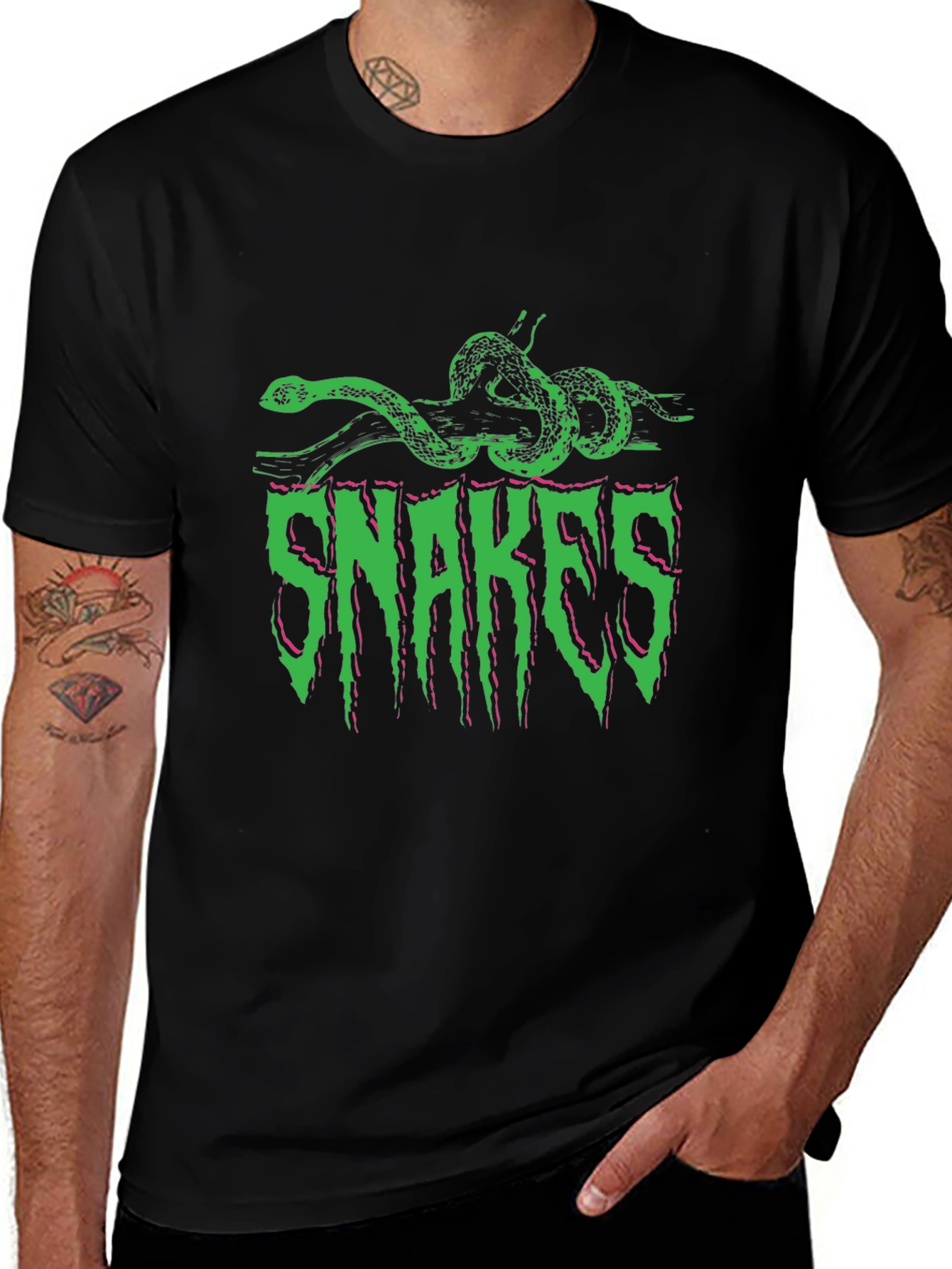 Snakes Graphic Print Black T-Shirt