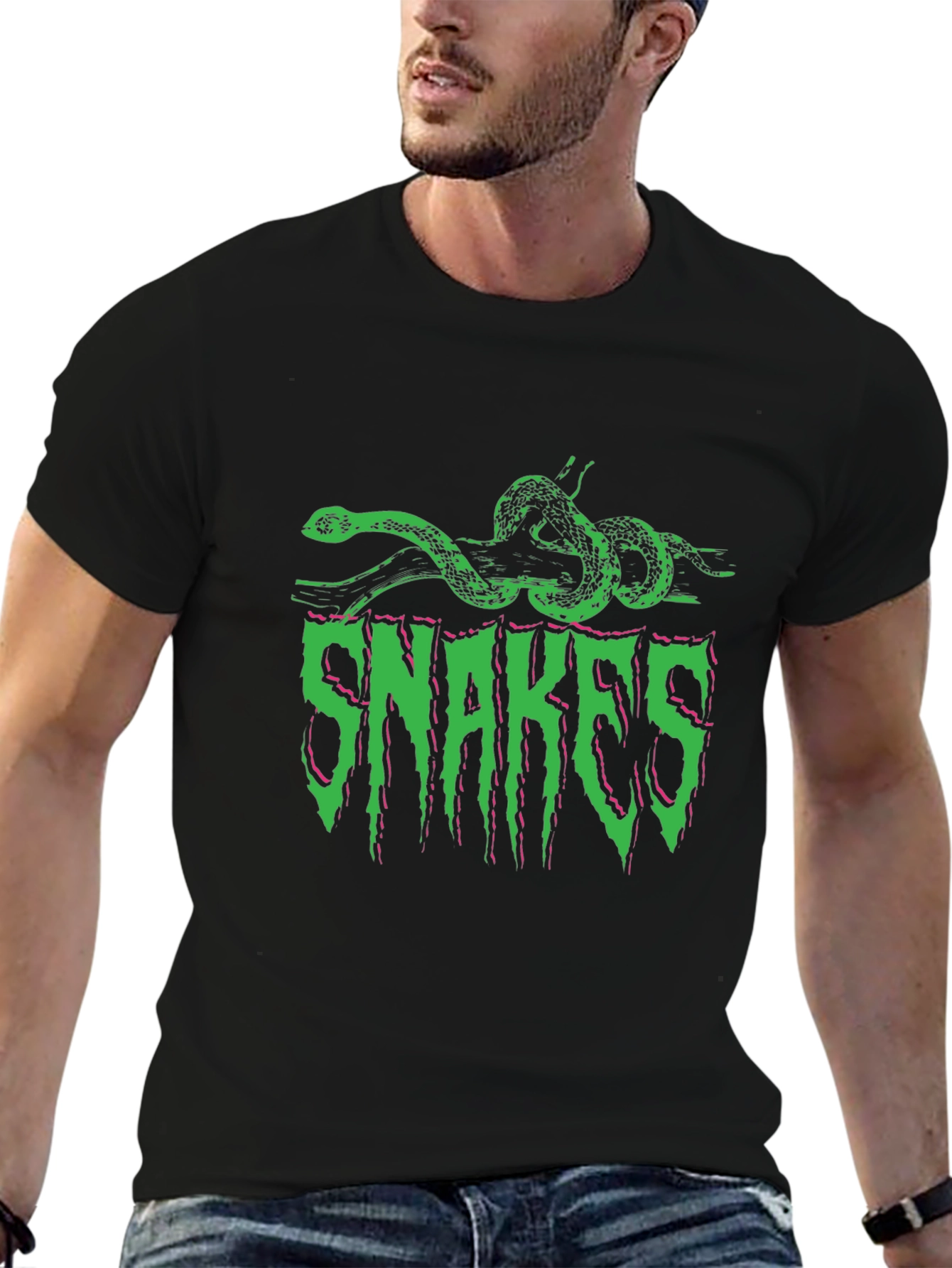 Snakes Graphic Print Black T-Shirt