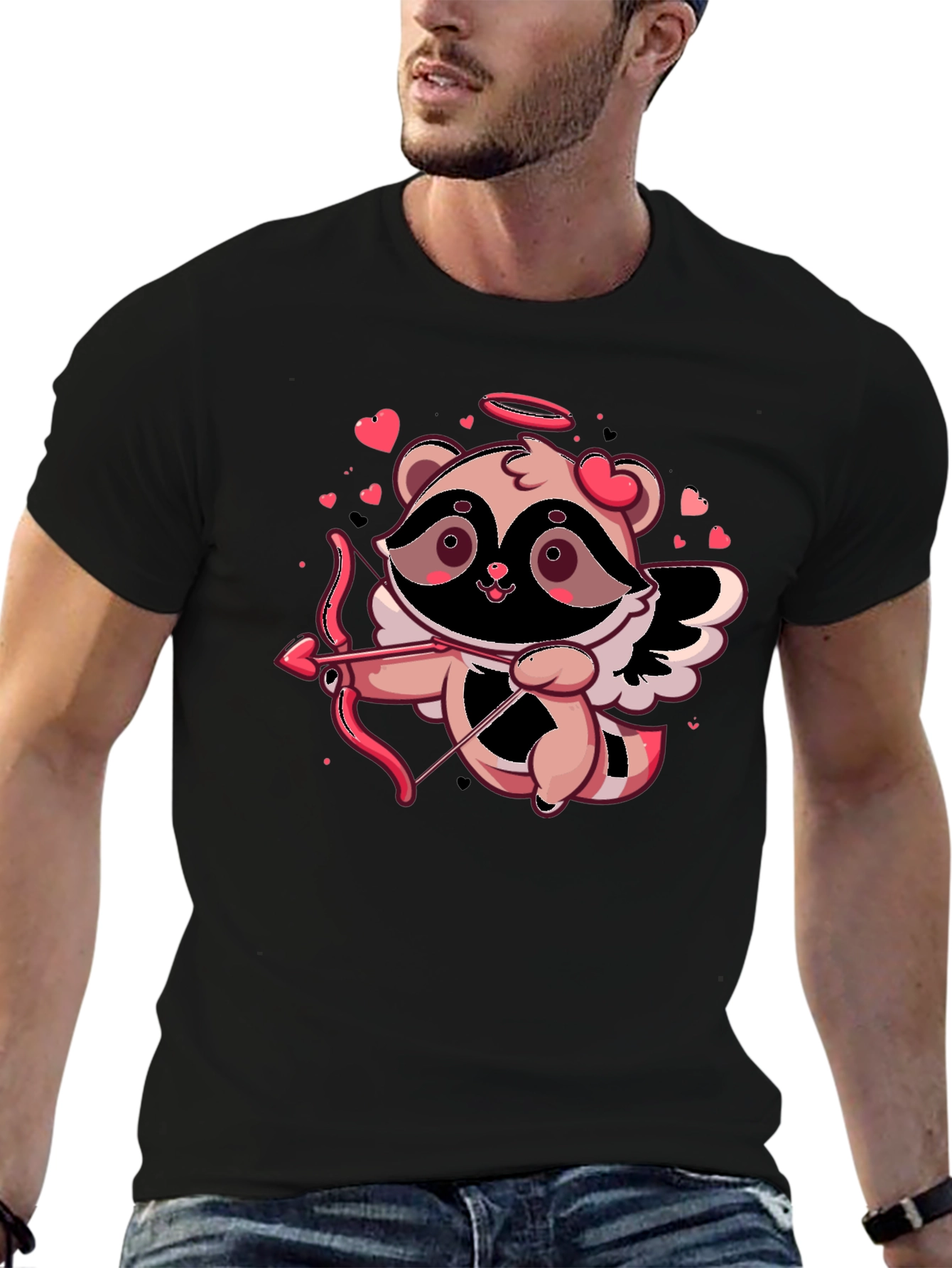Cupid Raccoon Black T-Shirt