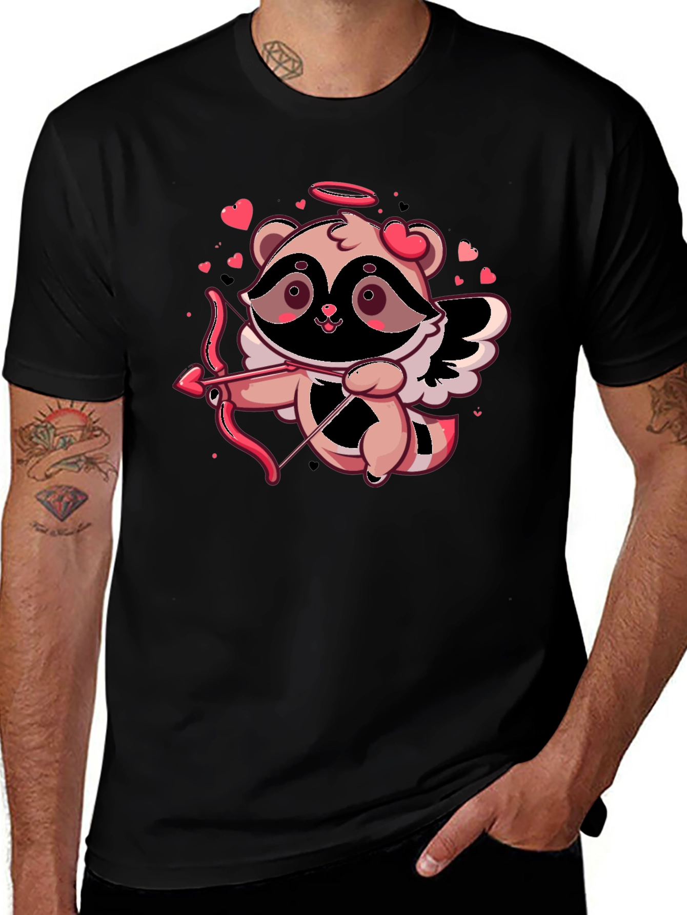 Cupid Raccoon Black T-Shirt